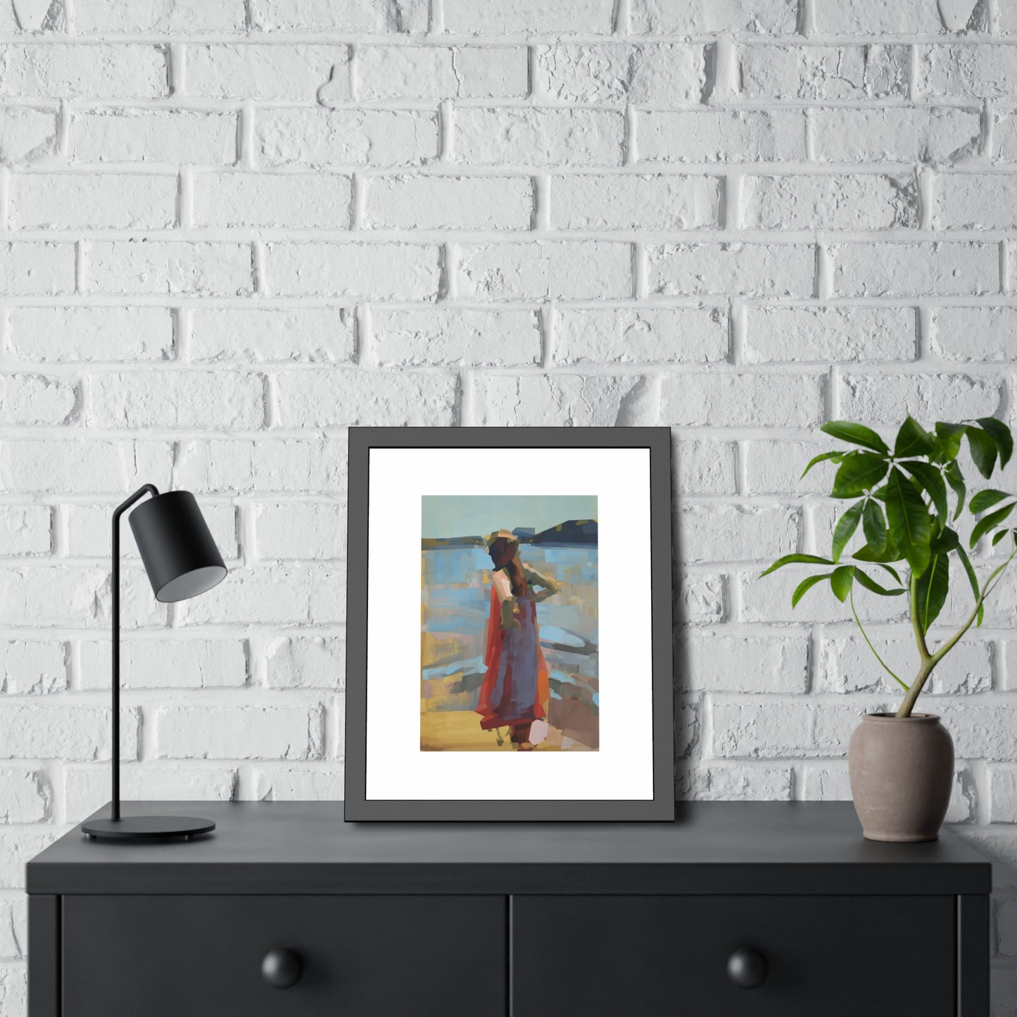Framed Art Print — Woman at the Shore Impressionist Poster