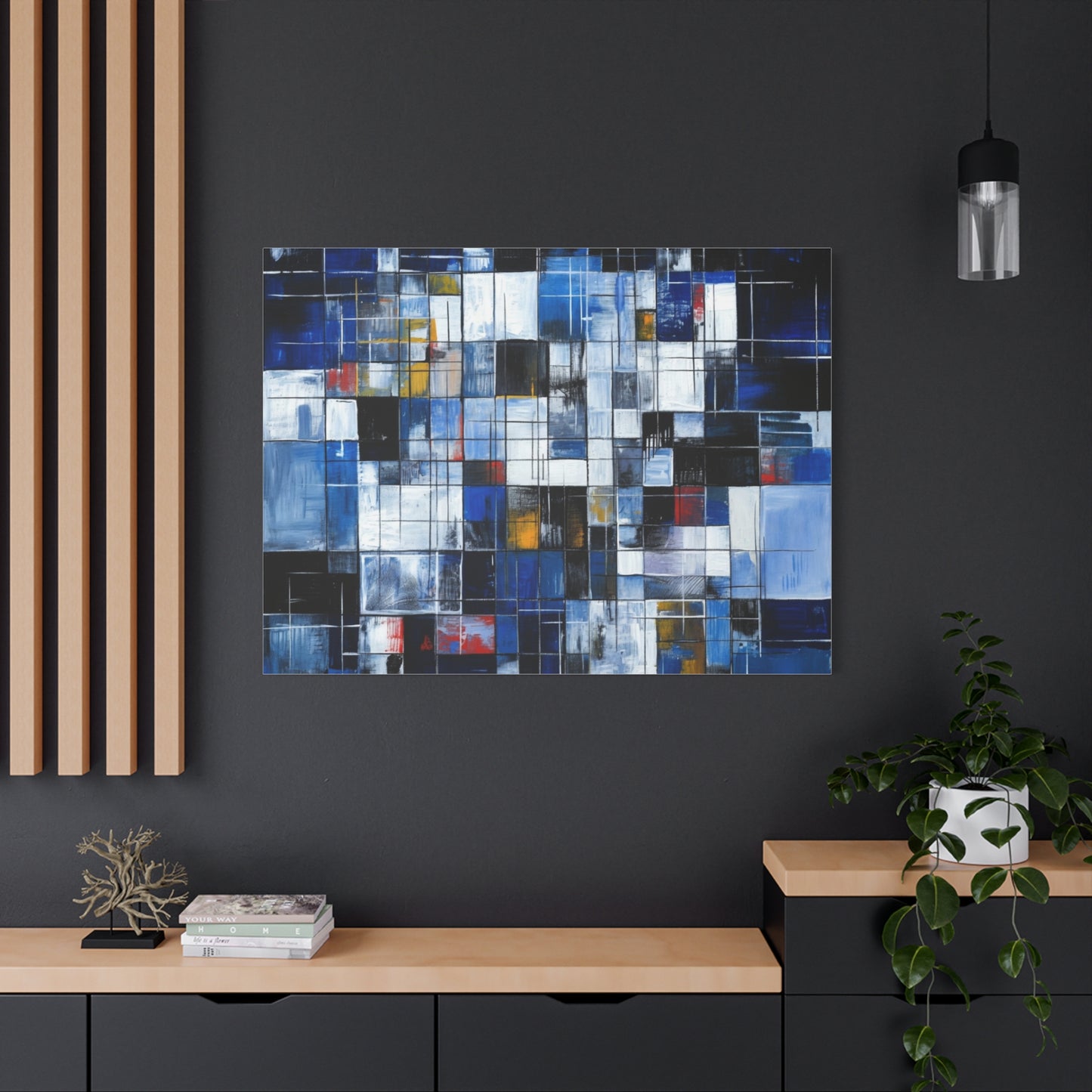 Abstract Blue Grid Matte Stretched Canvas Wall Art (1.25")