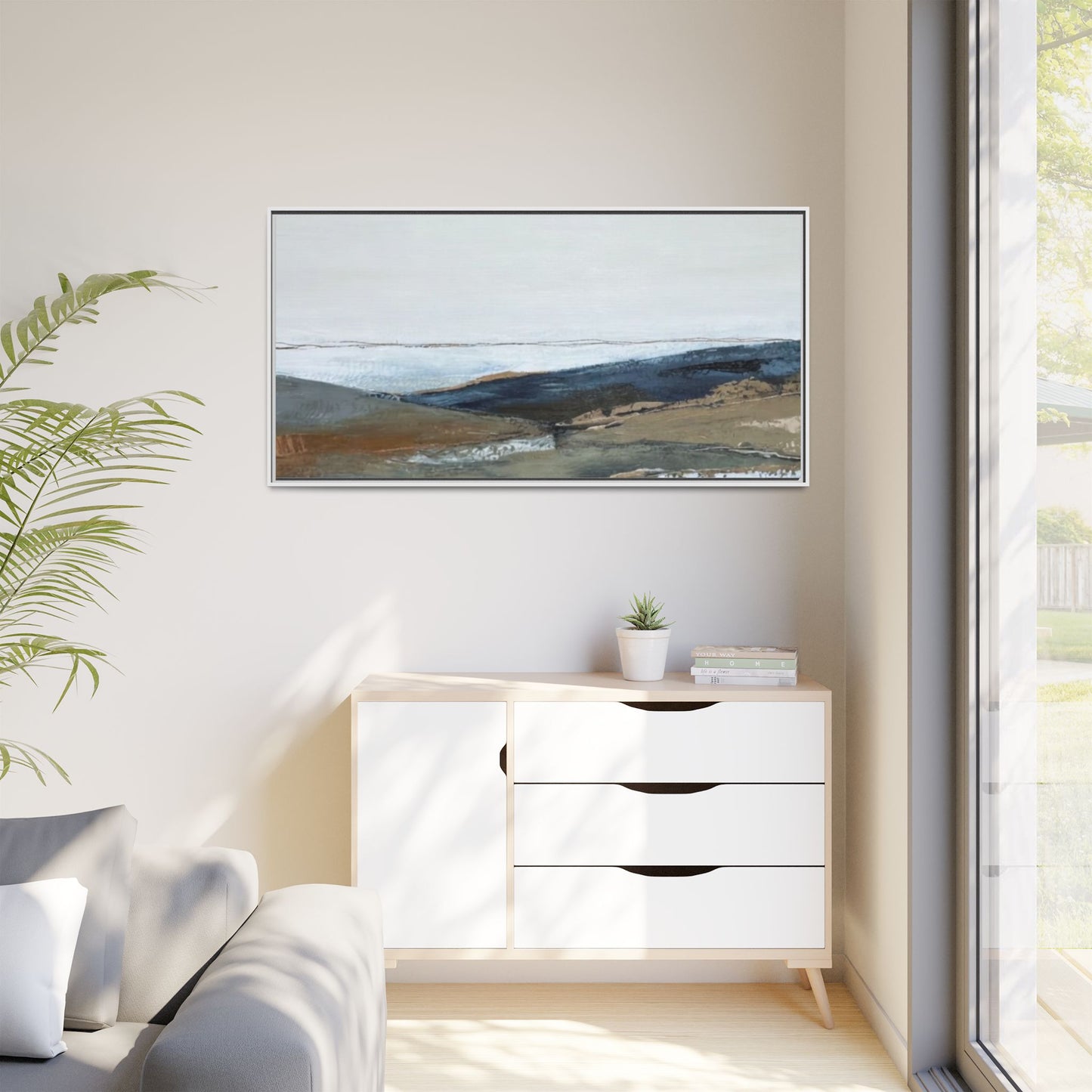 Framed Matte Canvas Wall Art — Serene Coastal Abstract Landscape