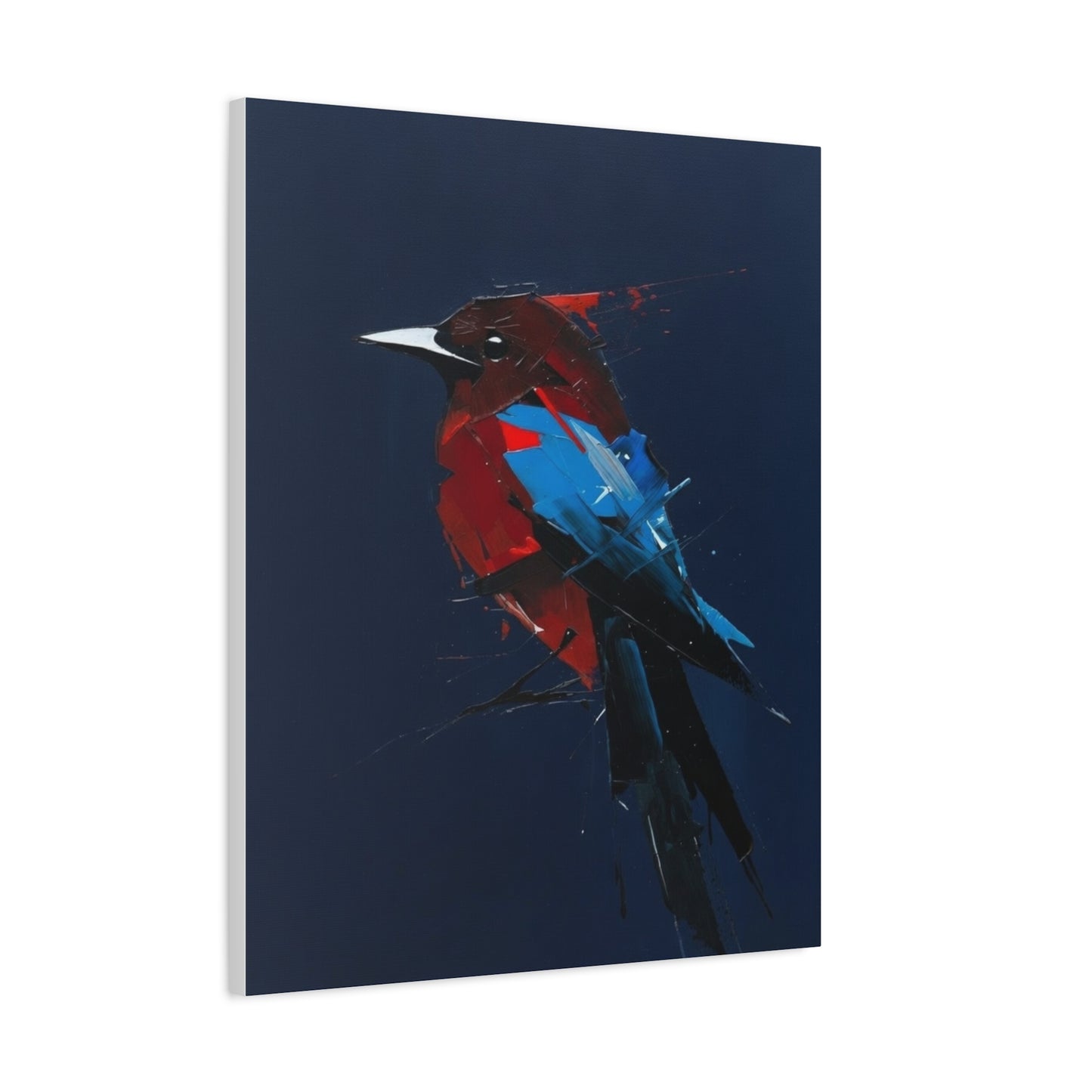 Abstract Red & Blue Bird Canvas Print — Matte Stretched Wall Art