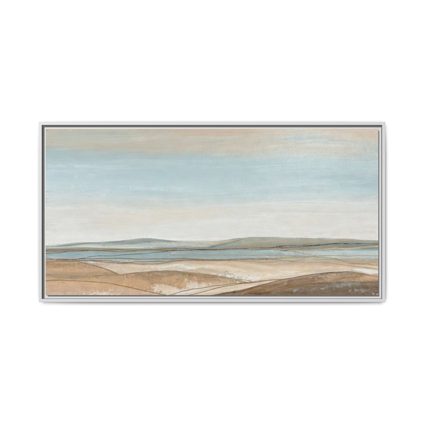 Framed Abstract Landscape Matte Canvas — Serene Coastal Horizon Wall Art