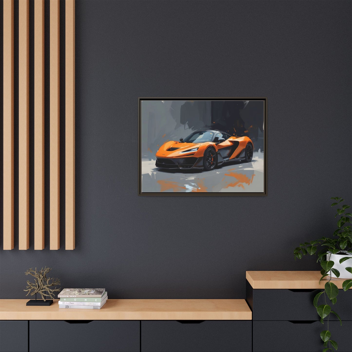 Framed Matte Canvas — Orange Sports Car Print