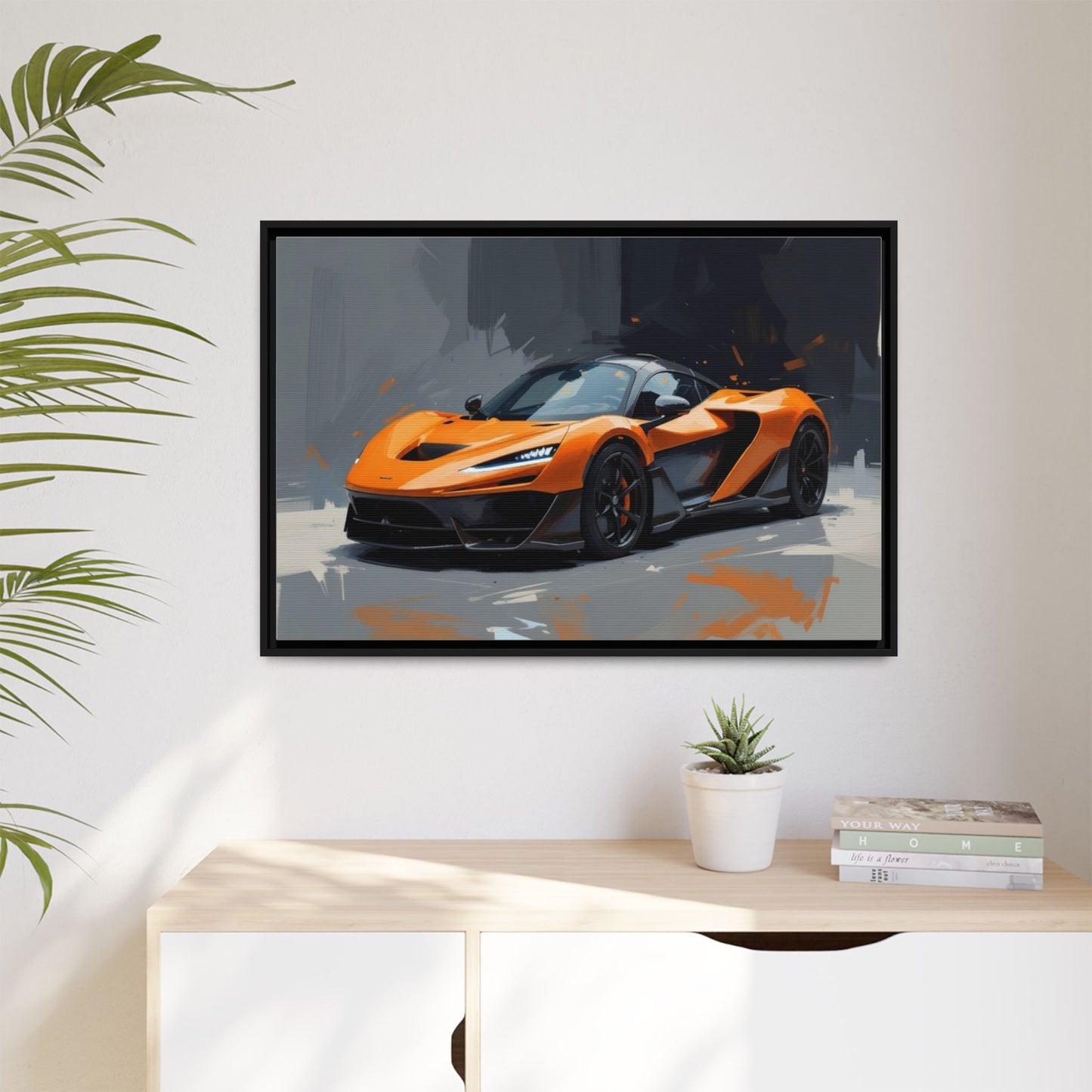Framed Matte Canvas — Orange Sports Car Print