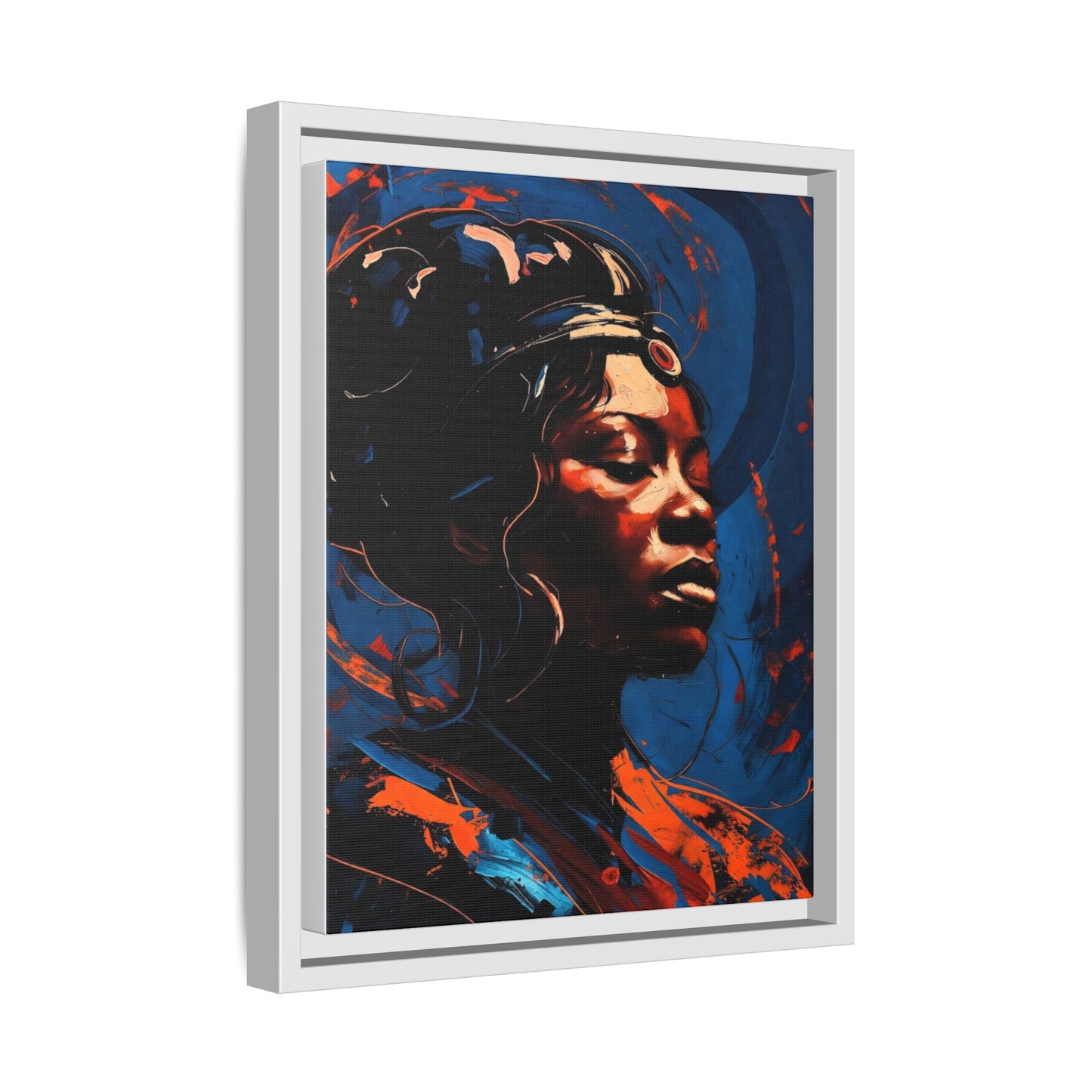 Framed Matte Canvas Art - Vibrant Portrait of a Black Woman (Multi-Color)