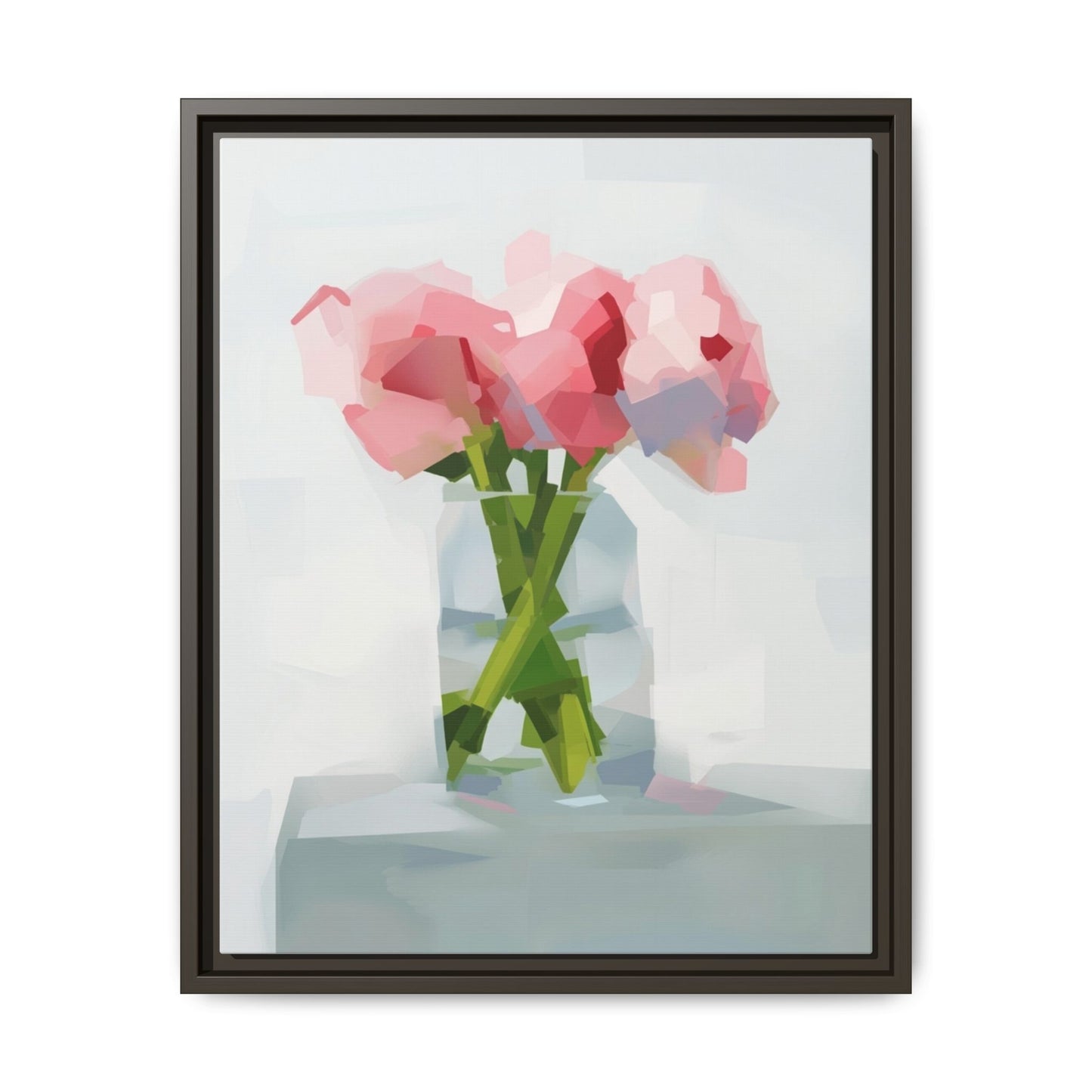 Framed Floral Canvas Art — Pink Peonies in Vase (Matte)