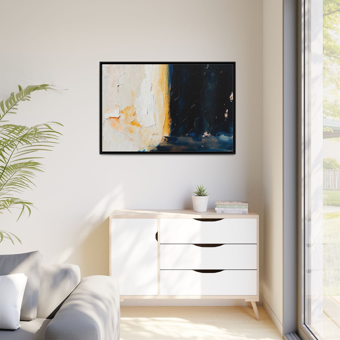 Abstract Coastal Texture Framed Canvas Art — Matte Multi-Color Wall Print