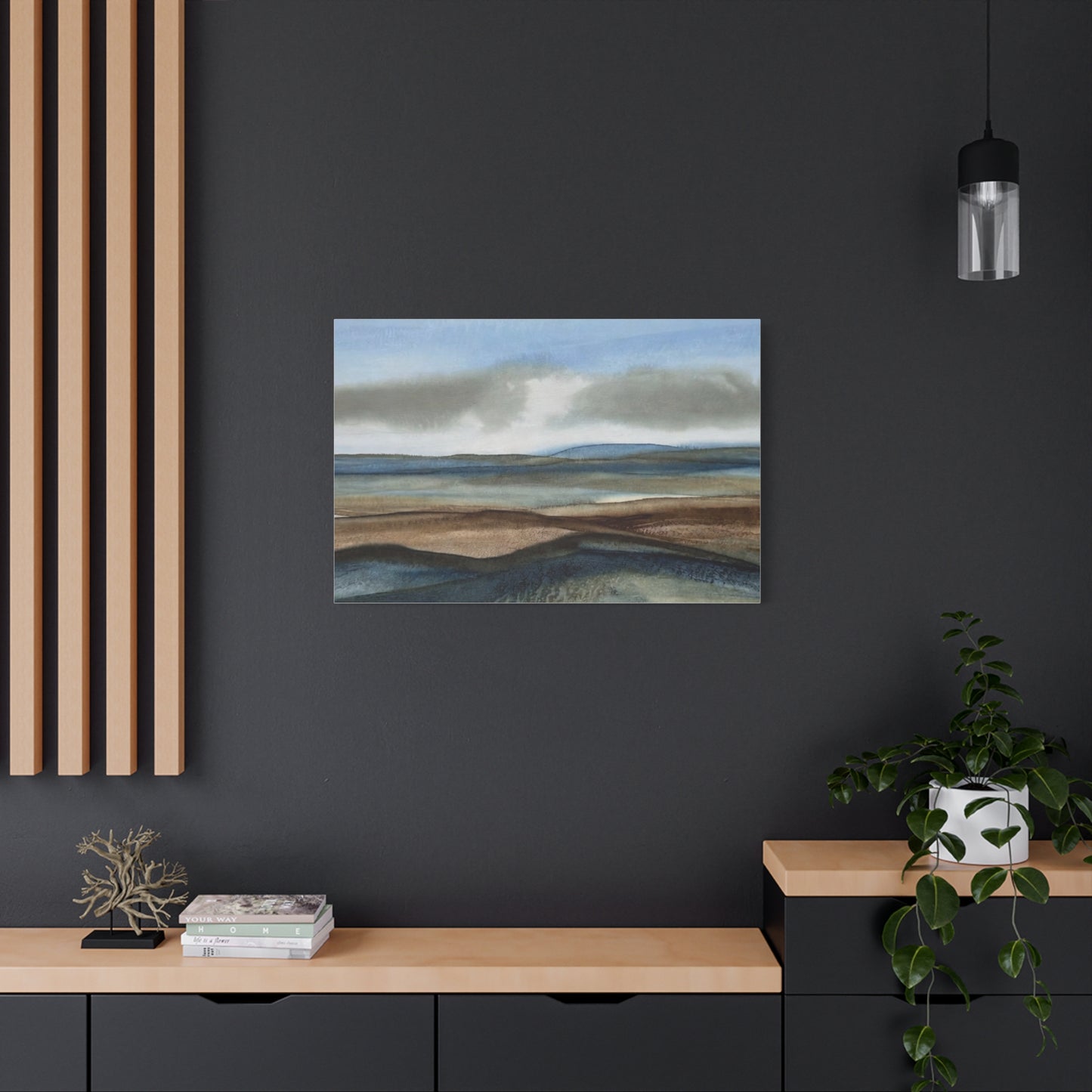 Coastal Mist Matte Canvas Print — Serene Blue-Brown Landscape Wall Art
