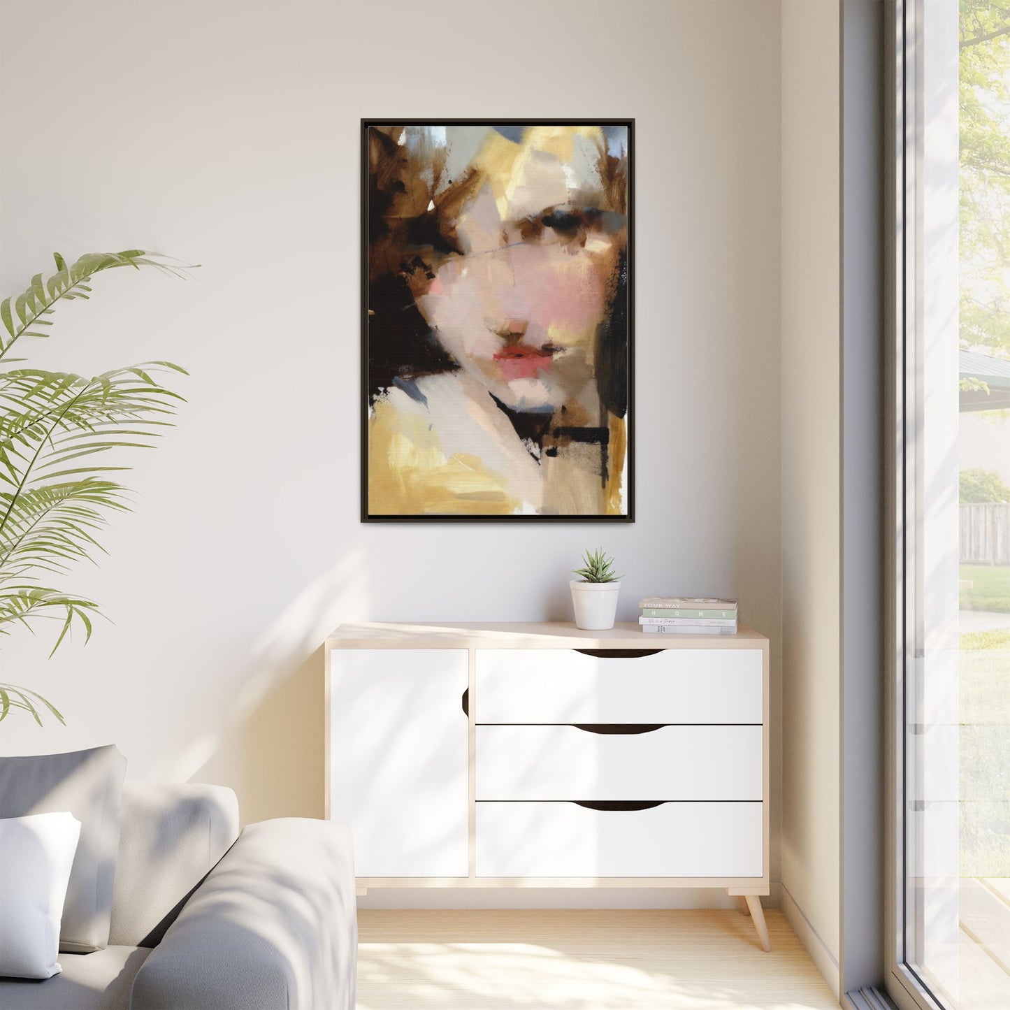 Abstract Portrait Matte Canvas Framed Print — Modern Feminine Wall Art