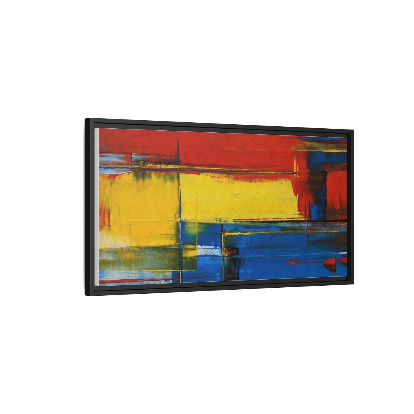 Abstract Color Block Matte Canvas Framed Wall Art — Modern Red Yellow Blue Painting