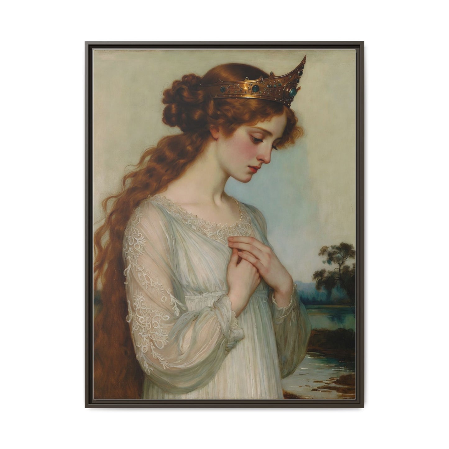 Framed Matte Canvas Print — Vintage Pre-Raphaelite Princess Portrait