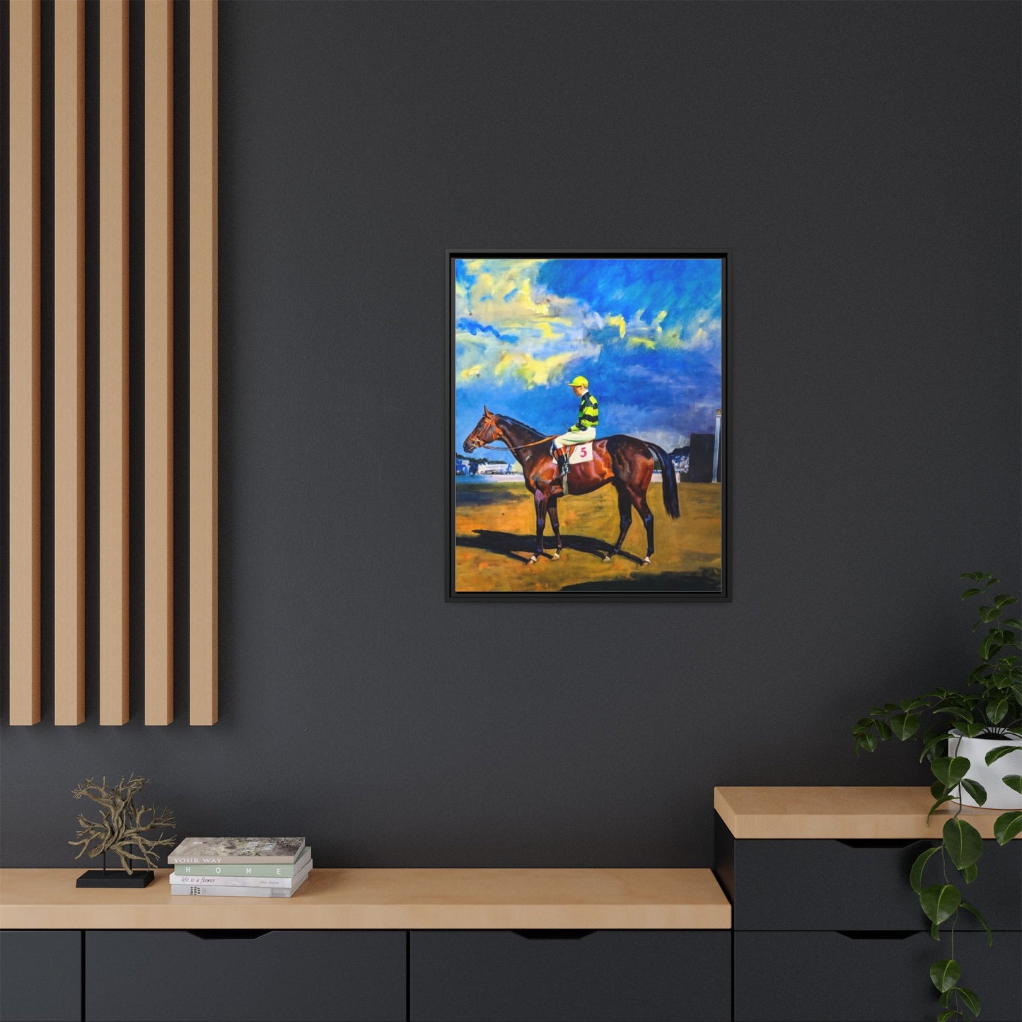 Framed Matte Canvas — Jockey on Racehorse Vintage Equestrian Wall Art
