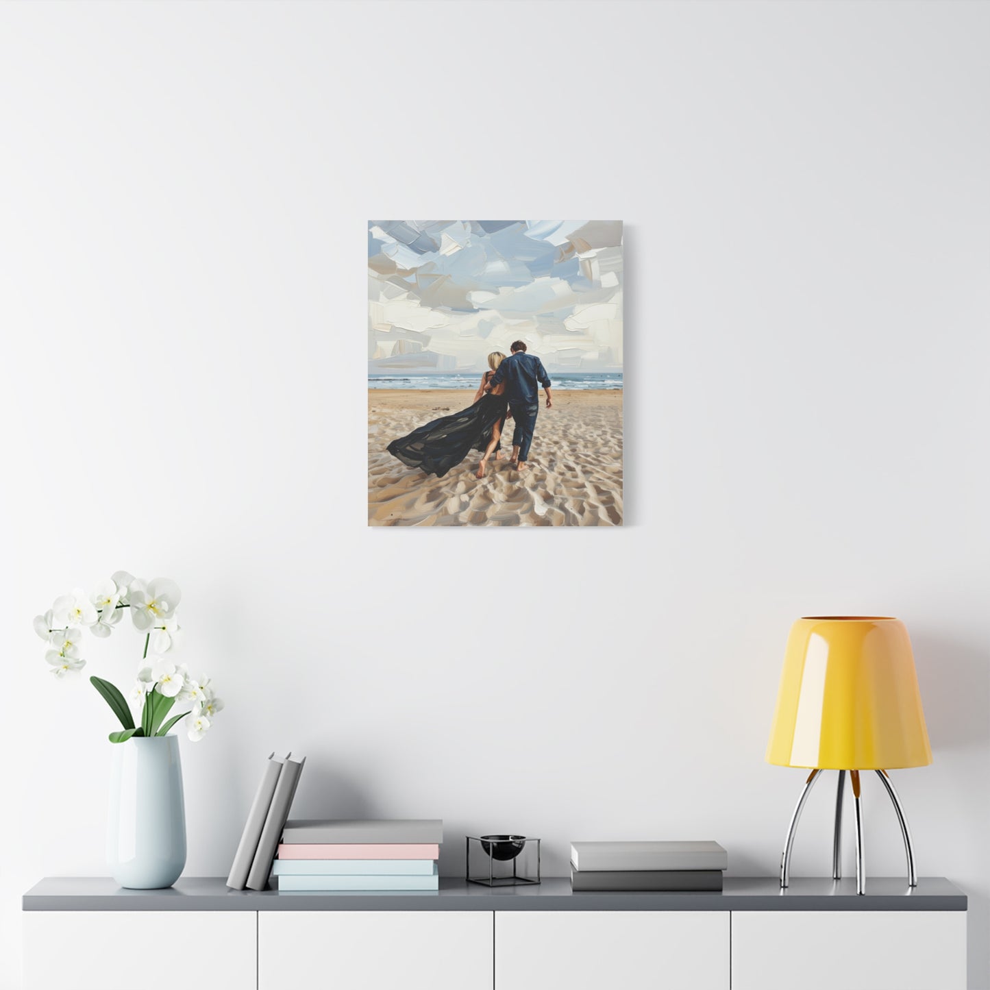 Beach Couple Canvas Print — Romantic Seaside Wall Art, Matte Stretched 1.25"