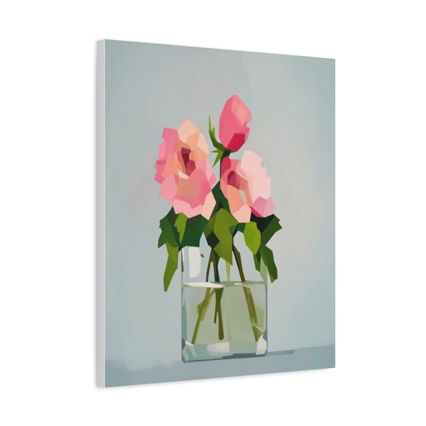 Pink Roses in Square Vase - Matte Stretched Canvas Wall Art