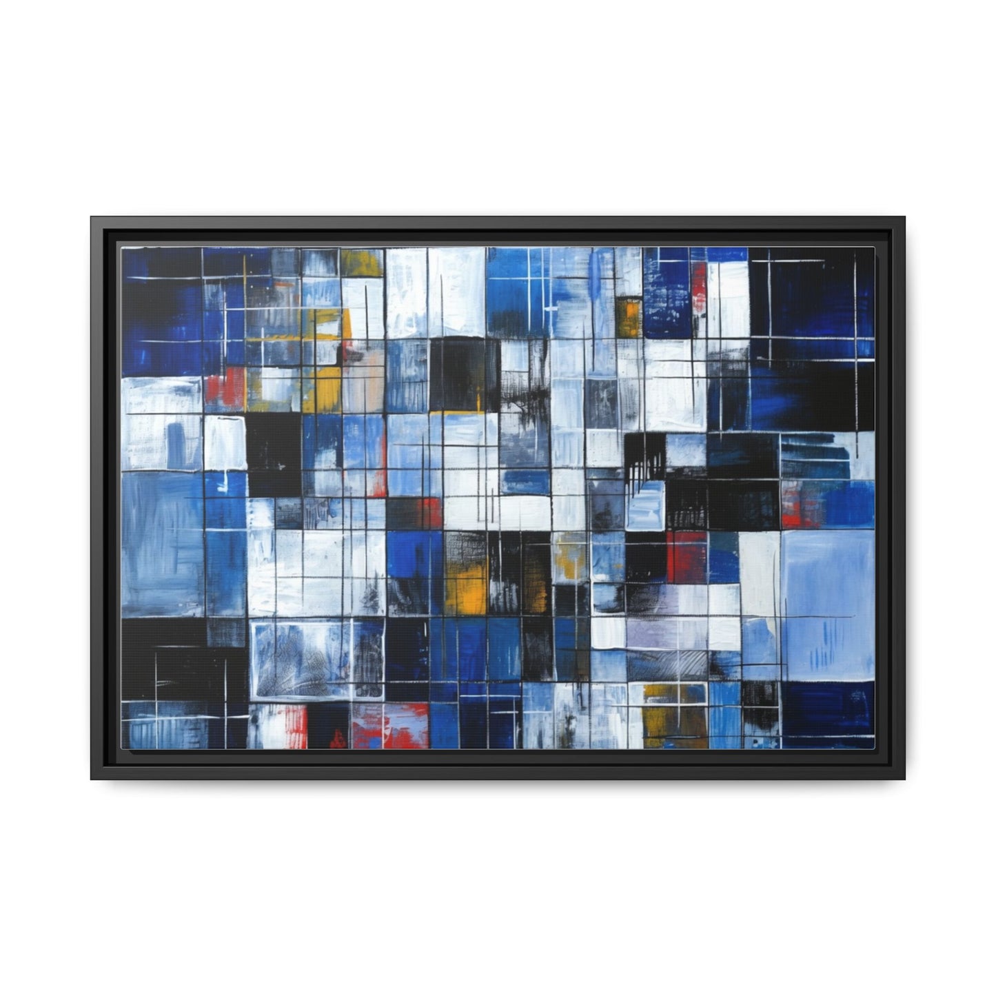 Abstract Blue Grid Matte Canvas Framed Art Print
