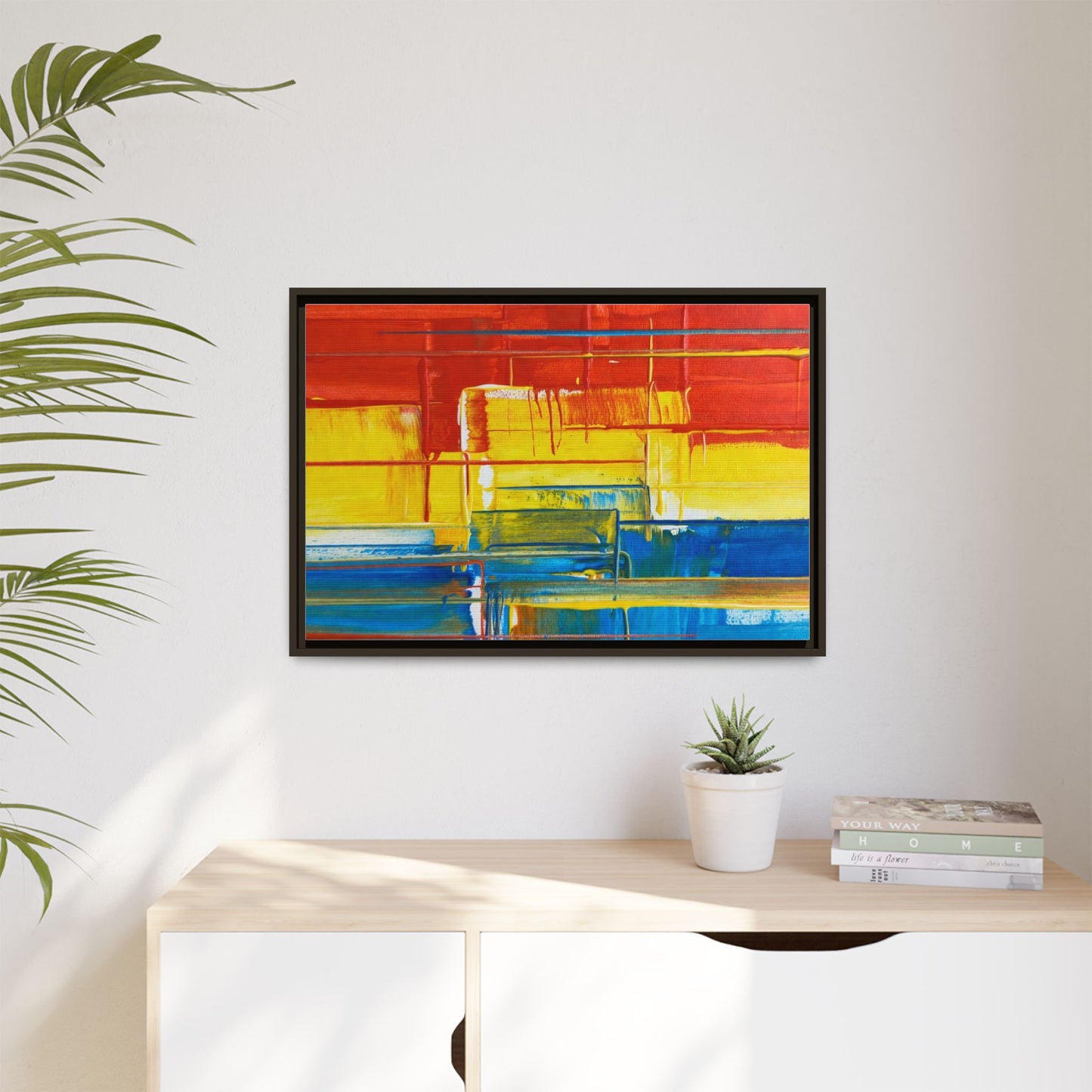 Abstract Multi-Color Framed Canvas Art — Modern Geometric Wall Decor