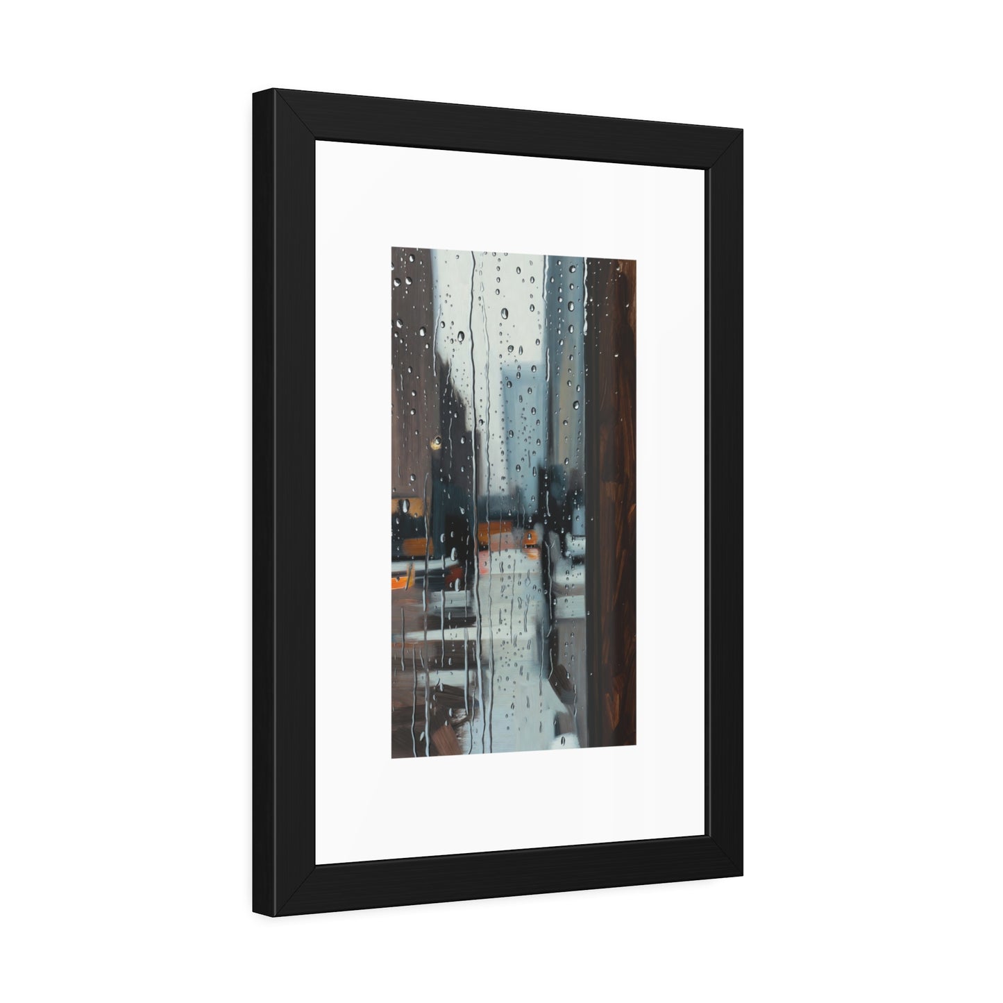 Framed Cityscape Poster — Rainy Window Urban Art Print