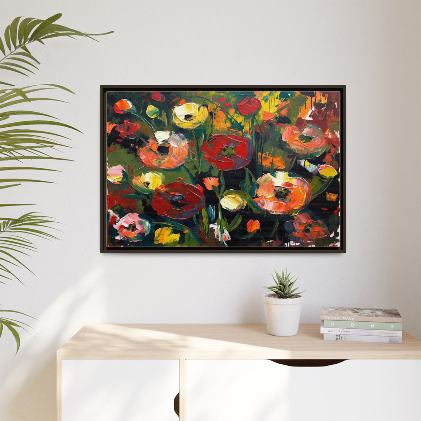 Framed Floral Canvas Print — Vibrant Abstract Poppies Wall Art