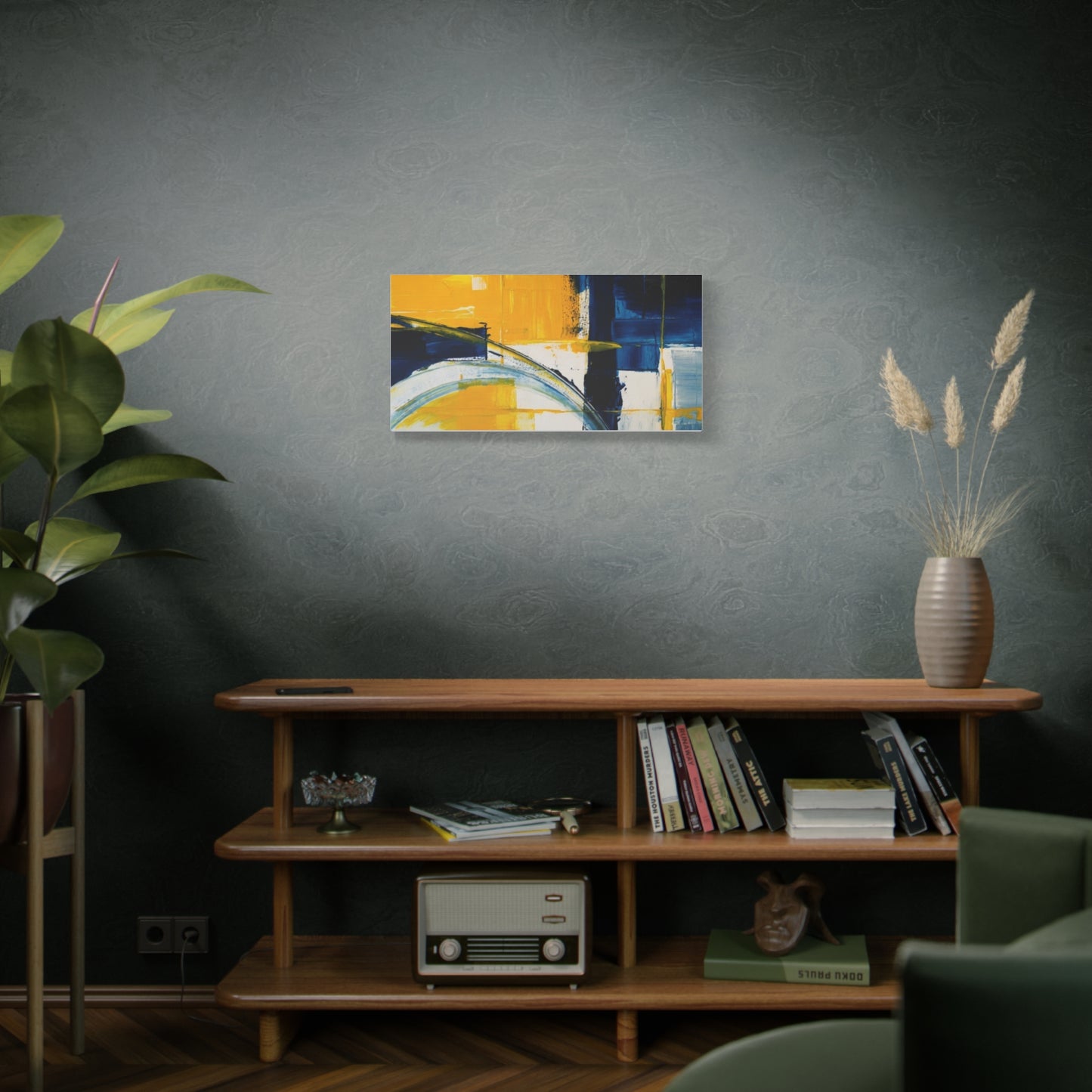 Abstract Blue & Yellow Arc Matte Canvas Wall Art - Stretched 1.25"