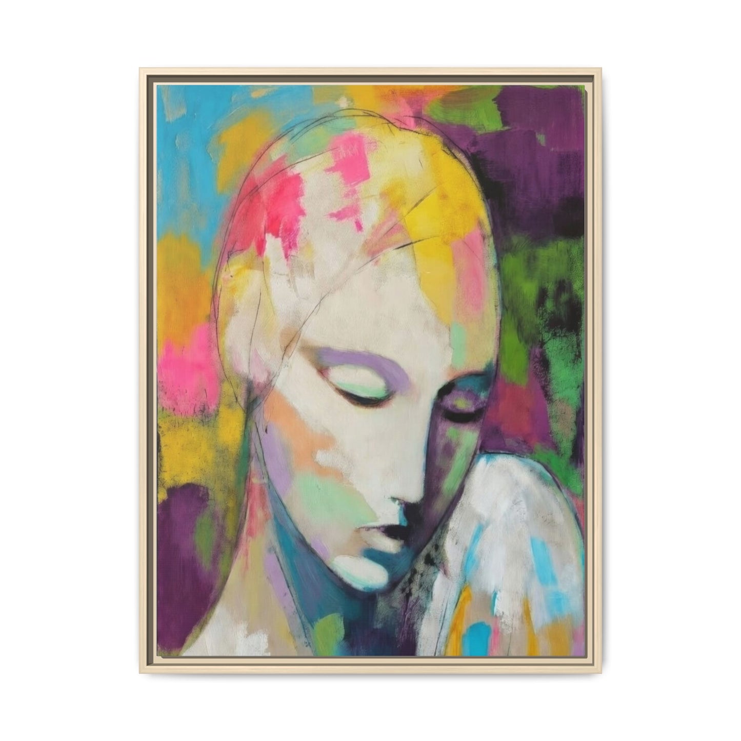 Framed Matte Canvas Art - Colorful Abstract Portrait