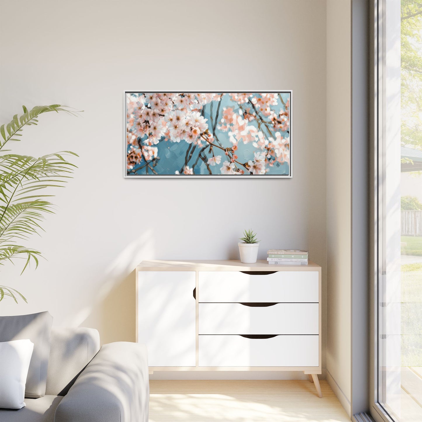Framed Cherry Blossom Matte Canvas Print — Soft Pink Floral Wall Art