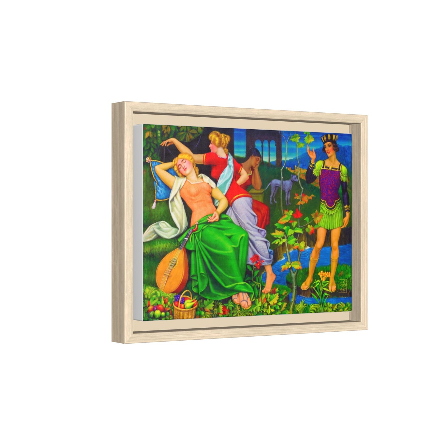 Framed Matte Canvas Art — Colorful Mythic Garden Scene