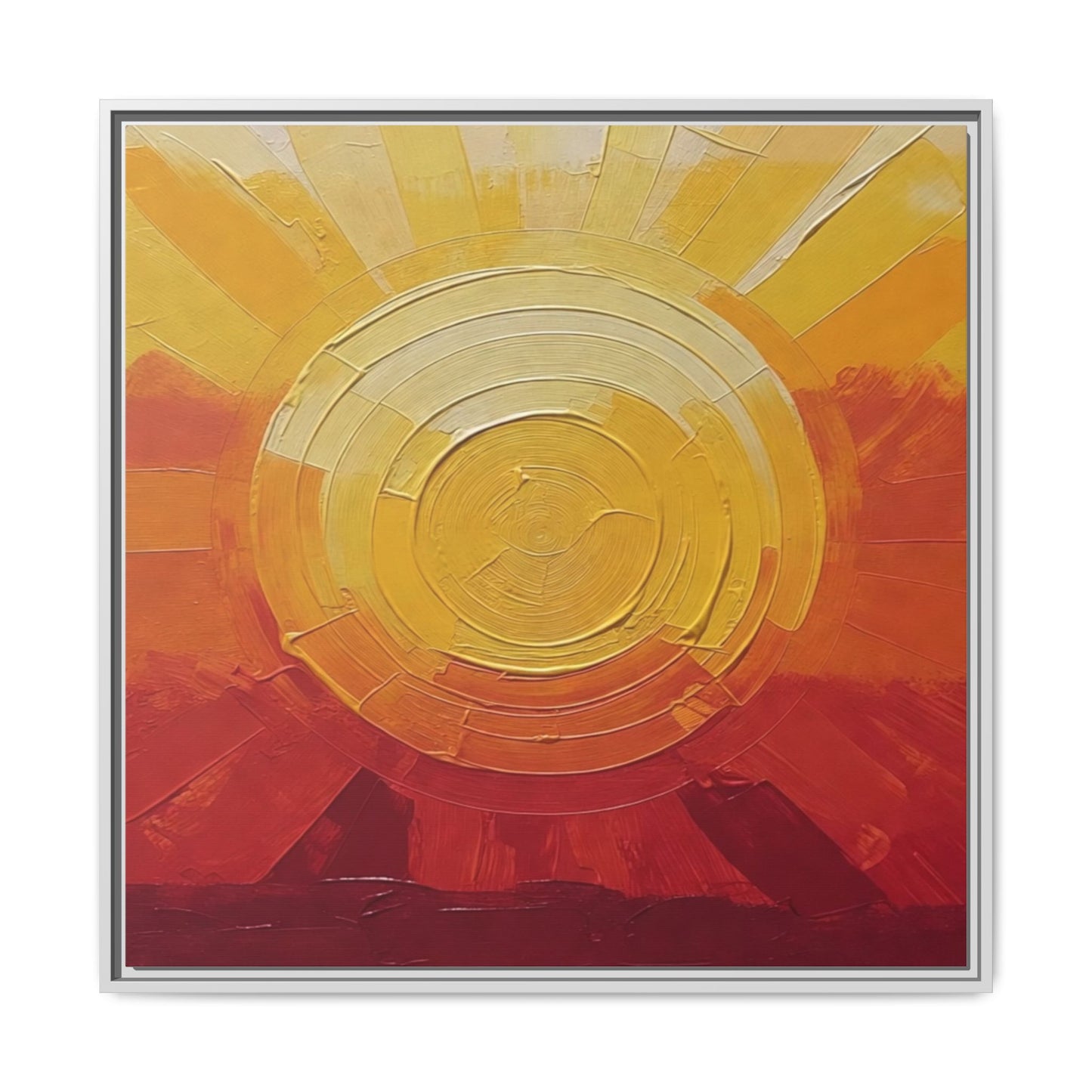 Sunburst Abstract Framed Canvas Art — Matte Multi‑Color Wall Print