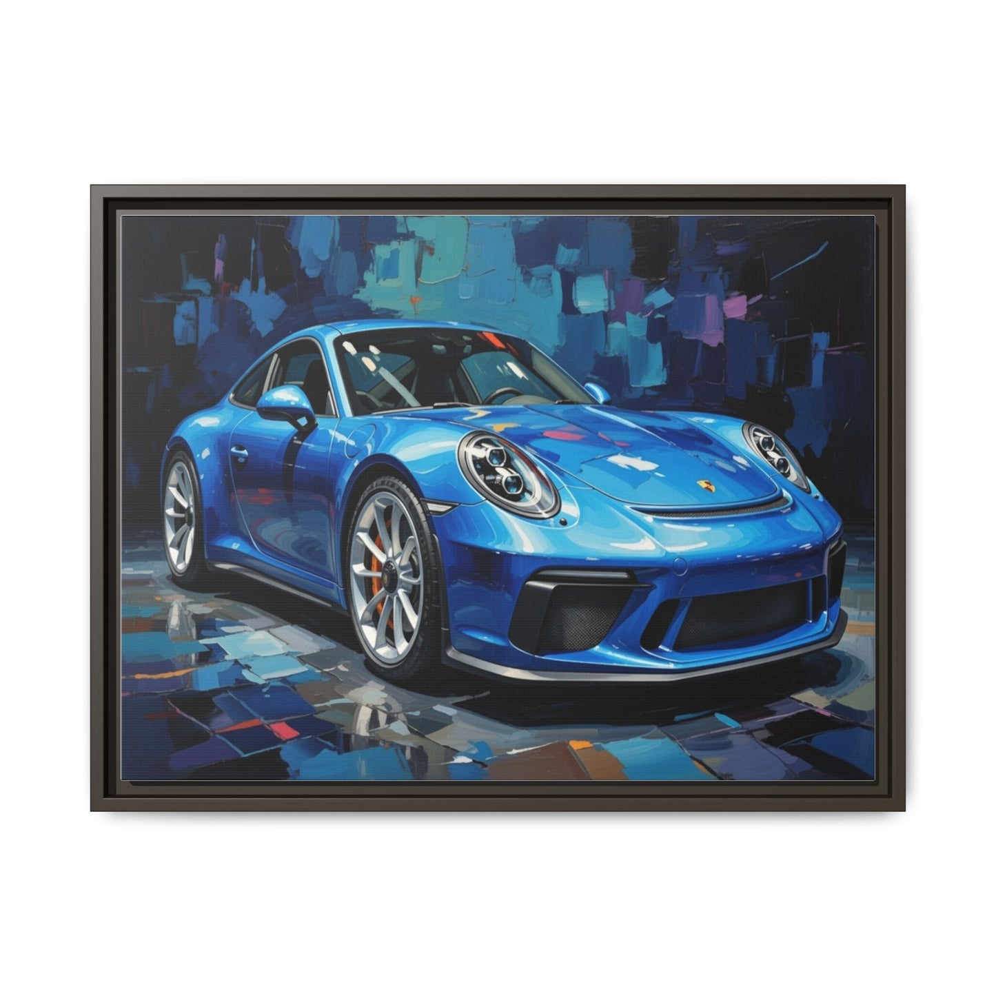Blue Sports Car Matte Canvas Framed Print — Modern Automotive Wall Art