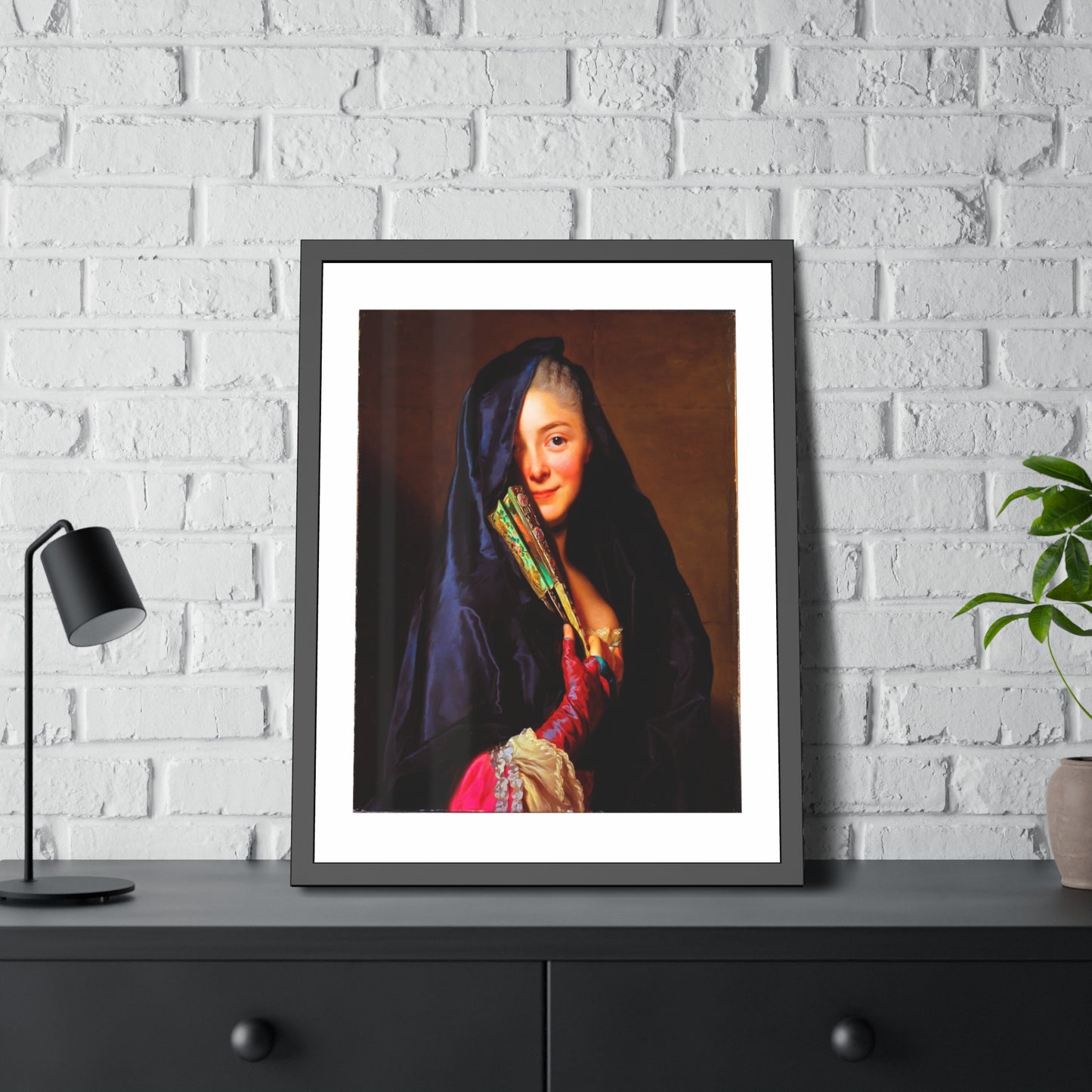 Framed Art Print — Woman with Fan Vintage Portrait Poster
