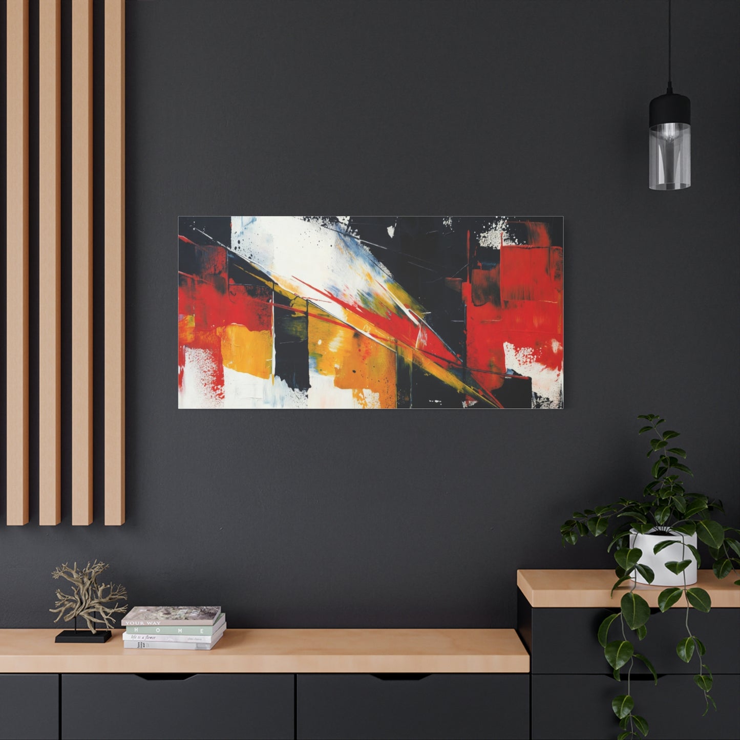 Abstract Geometric Canvas Art — Bold Red & Black Modern Wall Painting