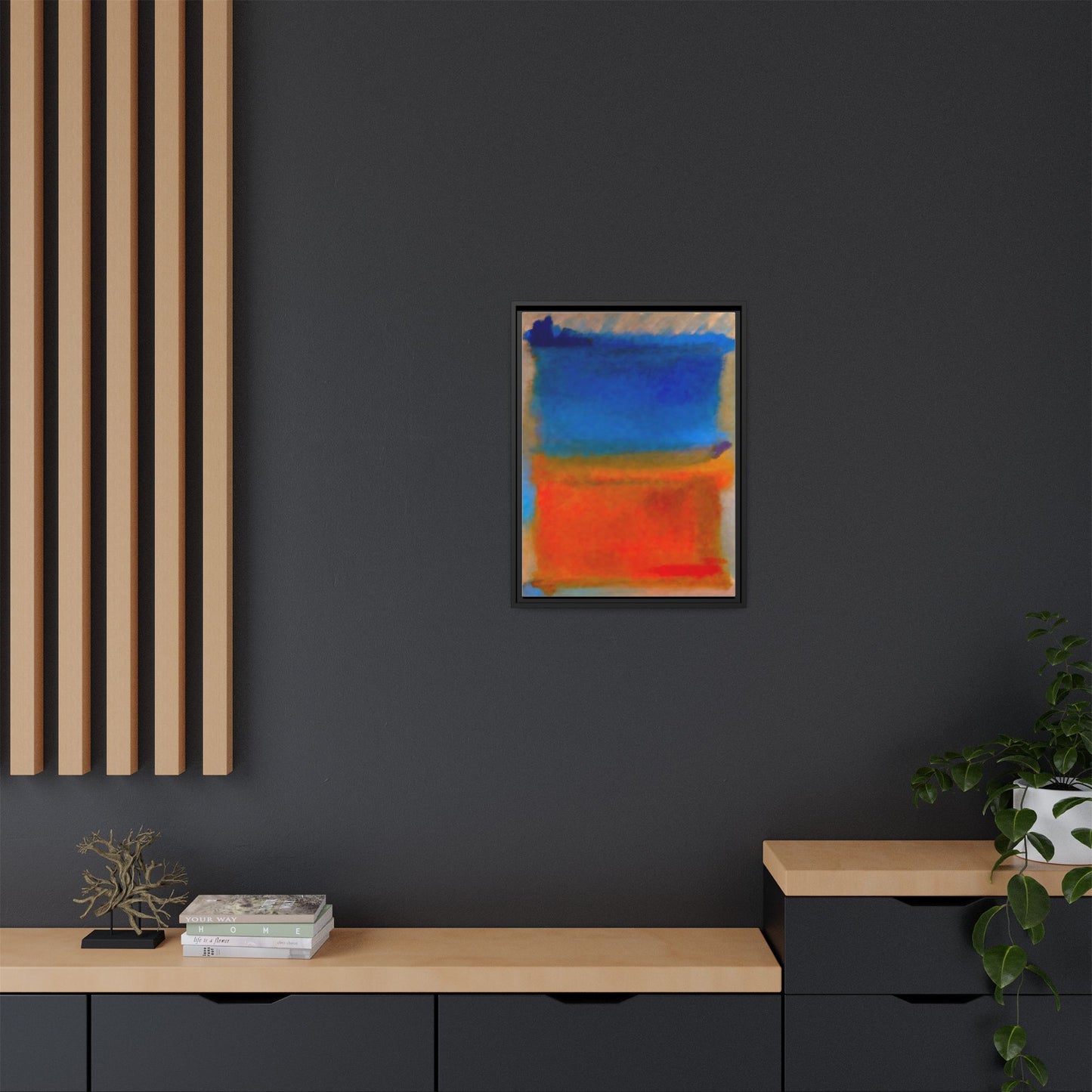 Abstract Color Block Matte Canvas Framed Wall Art — Blue & Orange Modern Painting