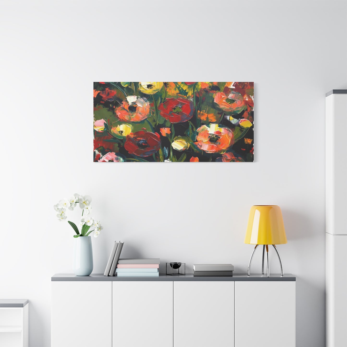 Bold Floral Abstract Canvas Print — Colorful Poppy Wall Art, Matte Stretched 1.25"