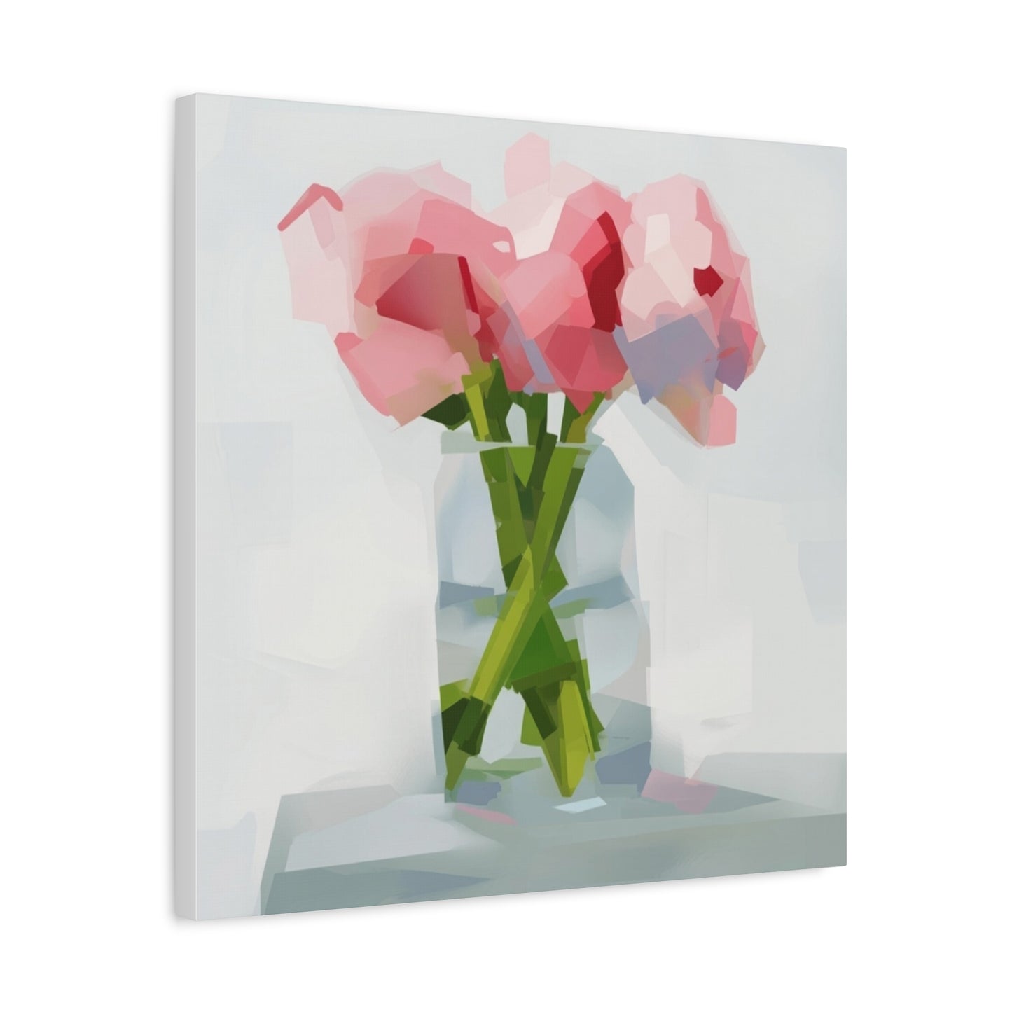 Pink Peonies Vase Canvas Art — Stretched Matte Wall Decor