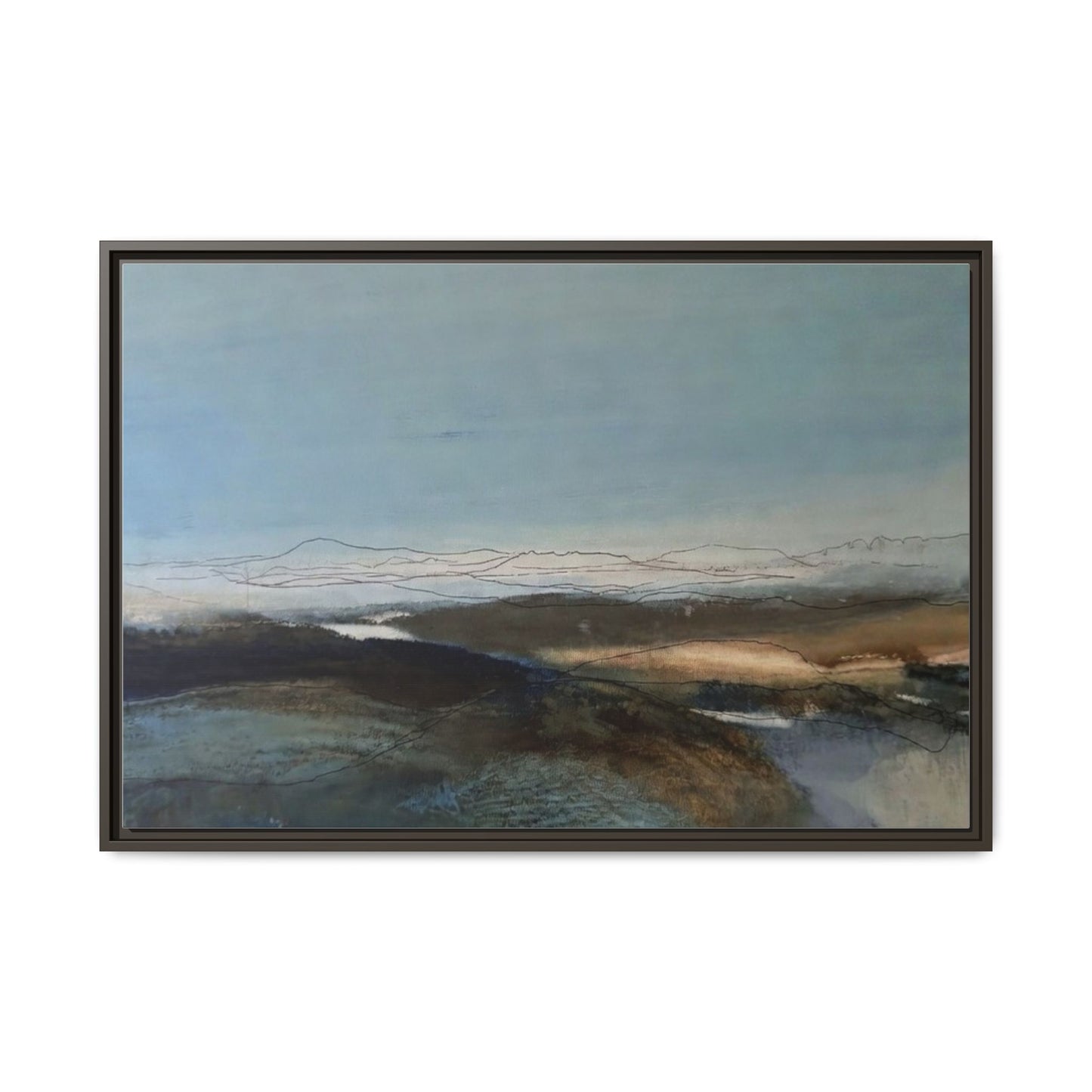 Framed Matte Canvas Wall Art — Serene Abstract Blue Landscape