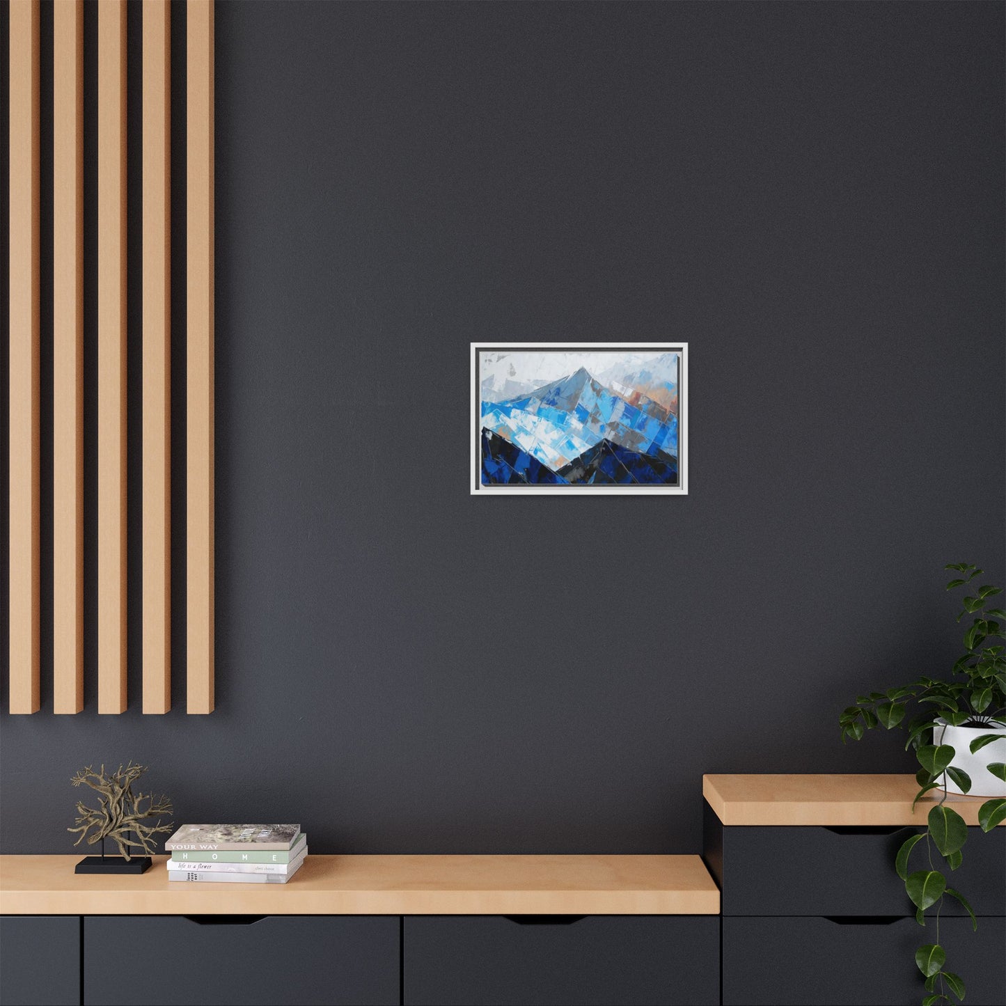 Framed Matte Canvas Blue Mountain Abstract Wall Art