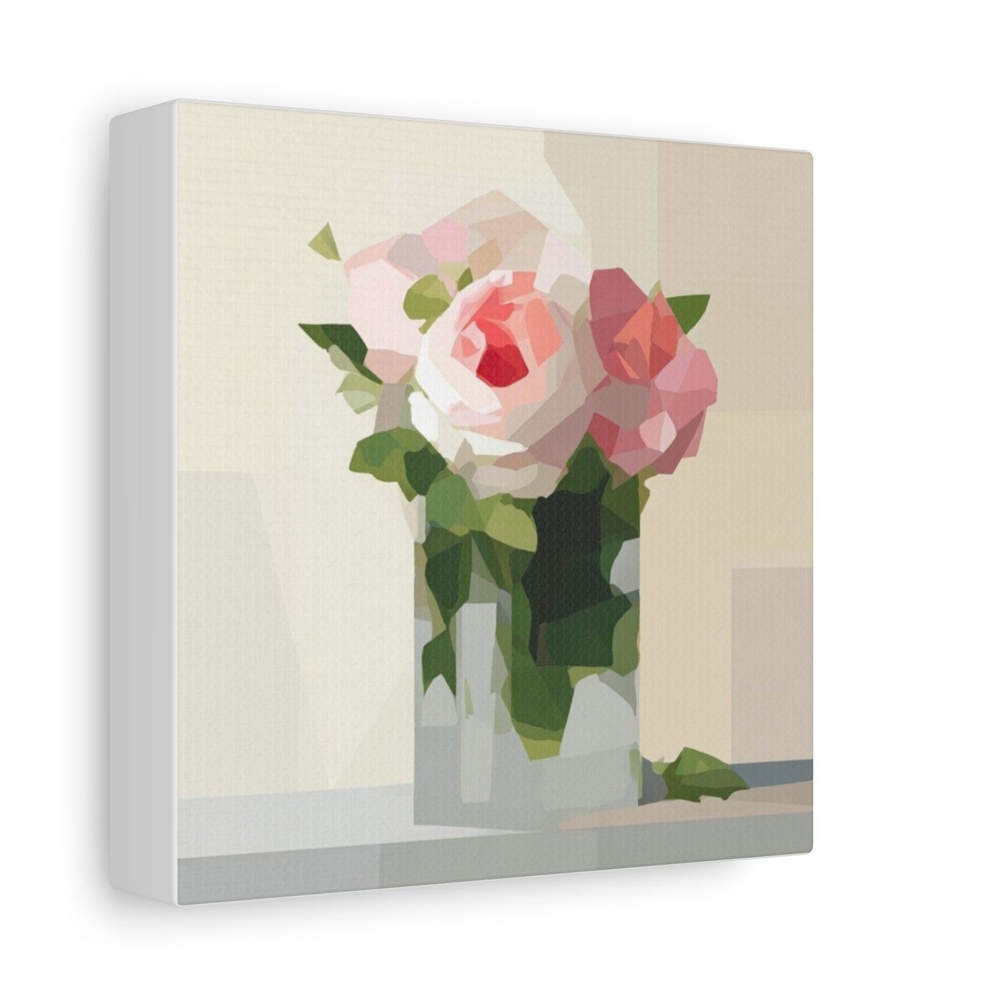 Pink Rose Still Life Canvas — Modern Floral Wall Art, Matte Stretched Canvas