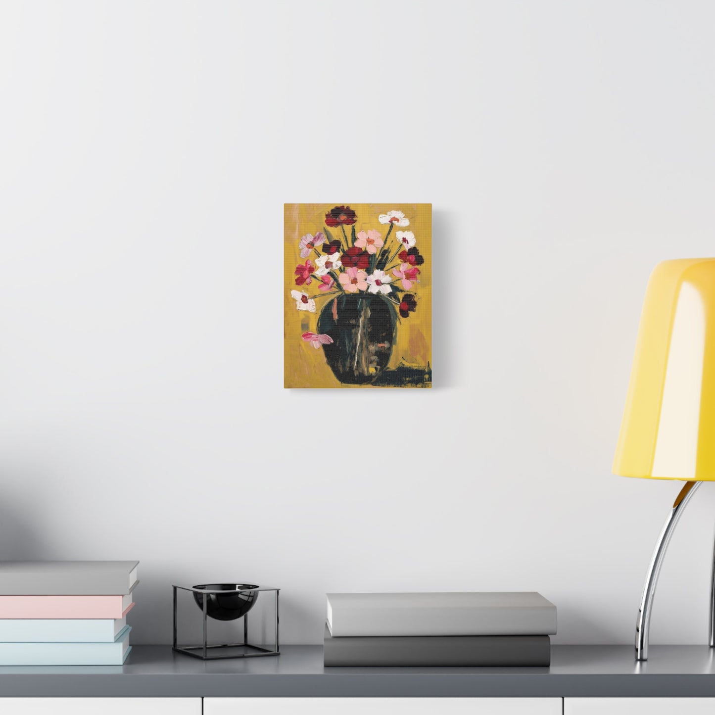 Floral Still Life Canvas Print  Pink & Red Wildflowers in Vase