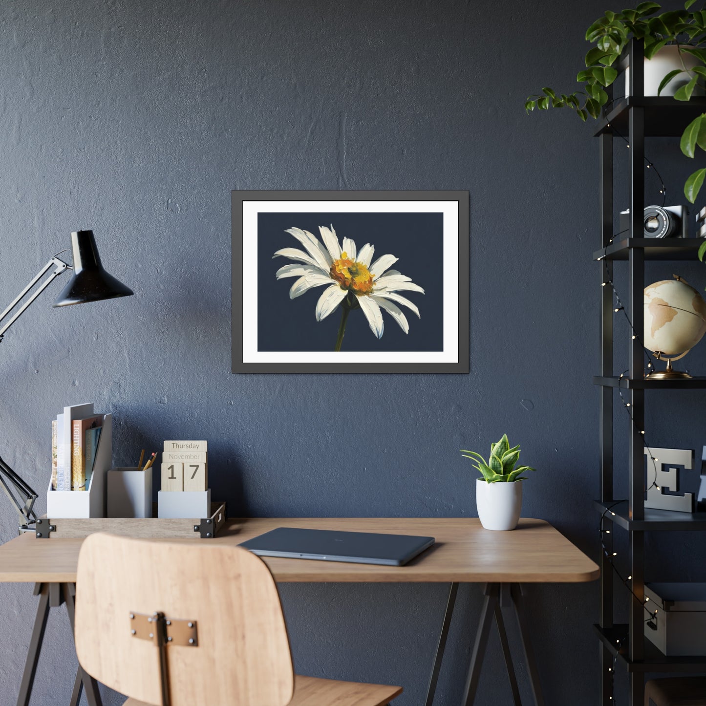 Framed Daisy Art Print — White Daisy Wall Poster in Black Frame