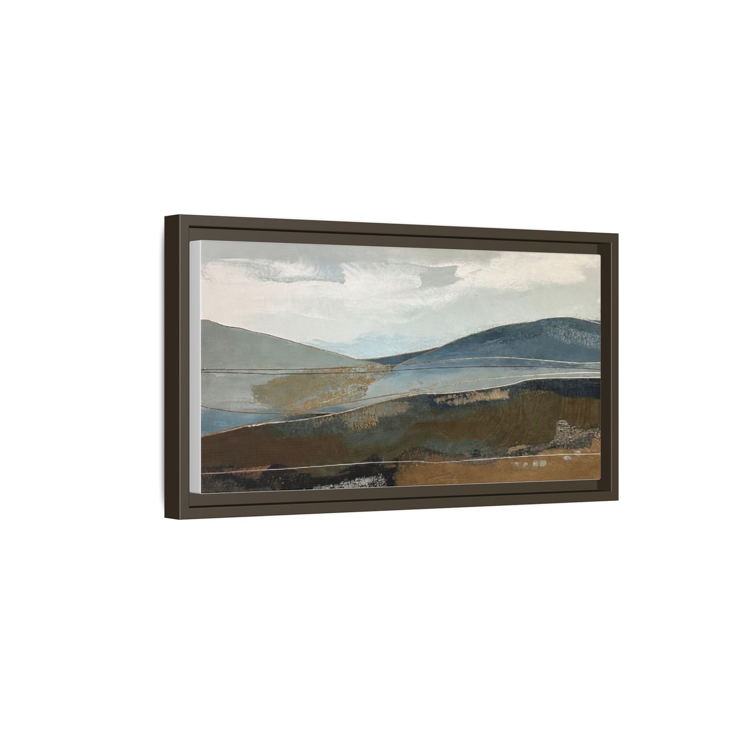 Framed Matte Canvas Landscape Art - Serene Abstract Hills in Blue & Earth Tones