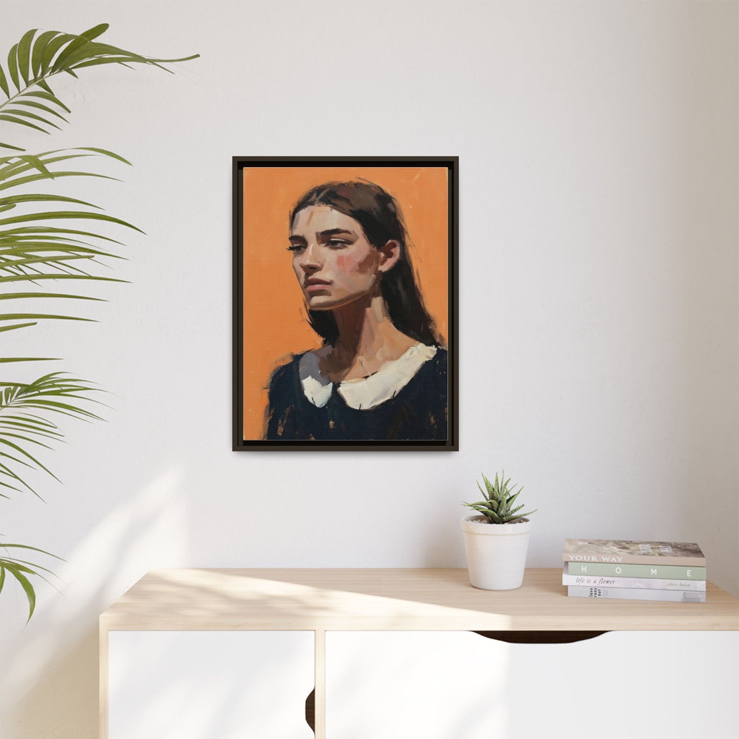 Framed Matte Canvas Portrait Art — Modern Figurative Painting on Orange