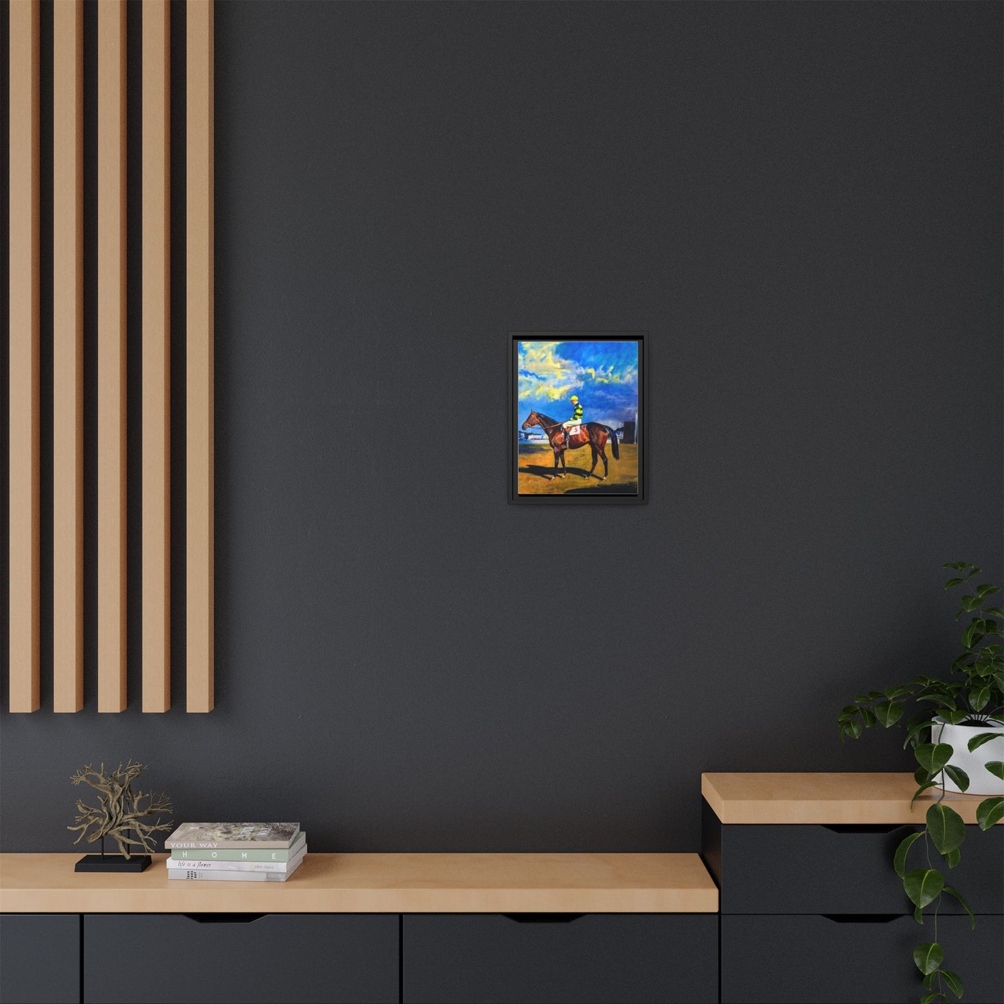 Framed Matte Canvas — Jockey on Racehorse Vintage Equestrian Wall Art
