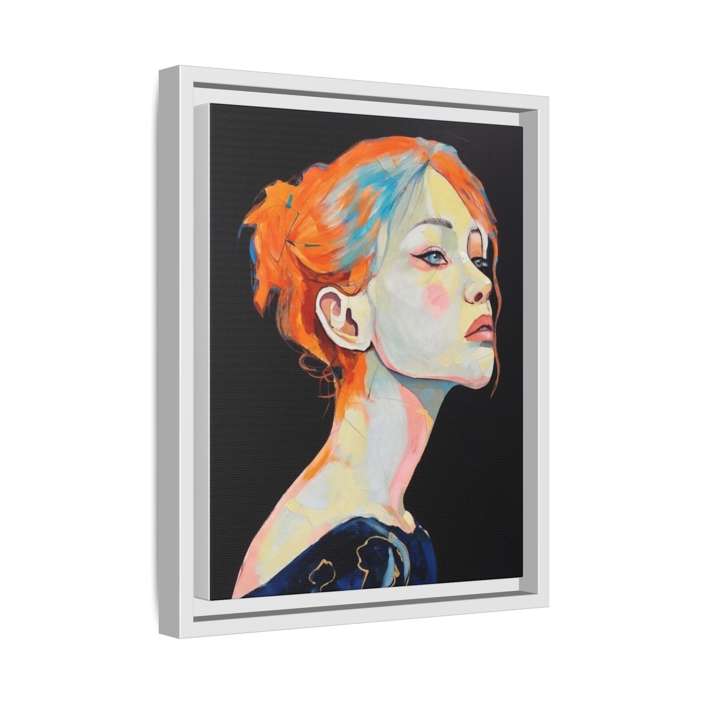 Framed Matte Canvas Portrait — Vibrant Multi‑Color Woman Wall Art