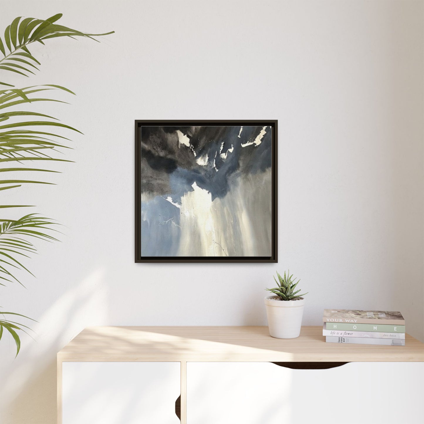 Framed Matte Canvas Art — Moody Abstract Sky Painting
