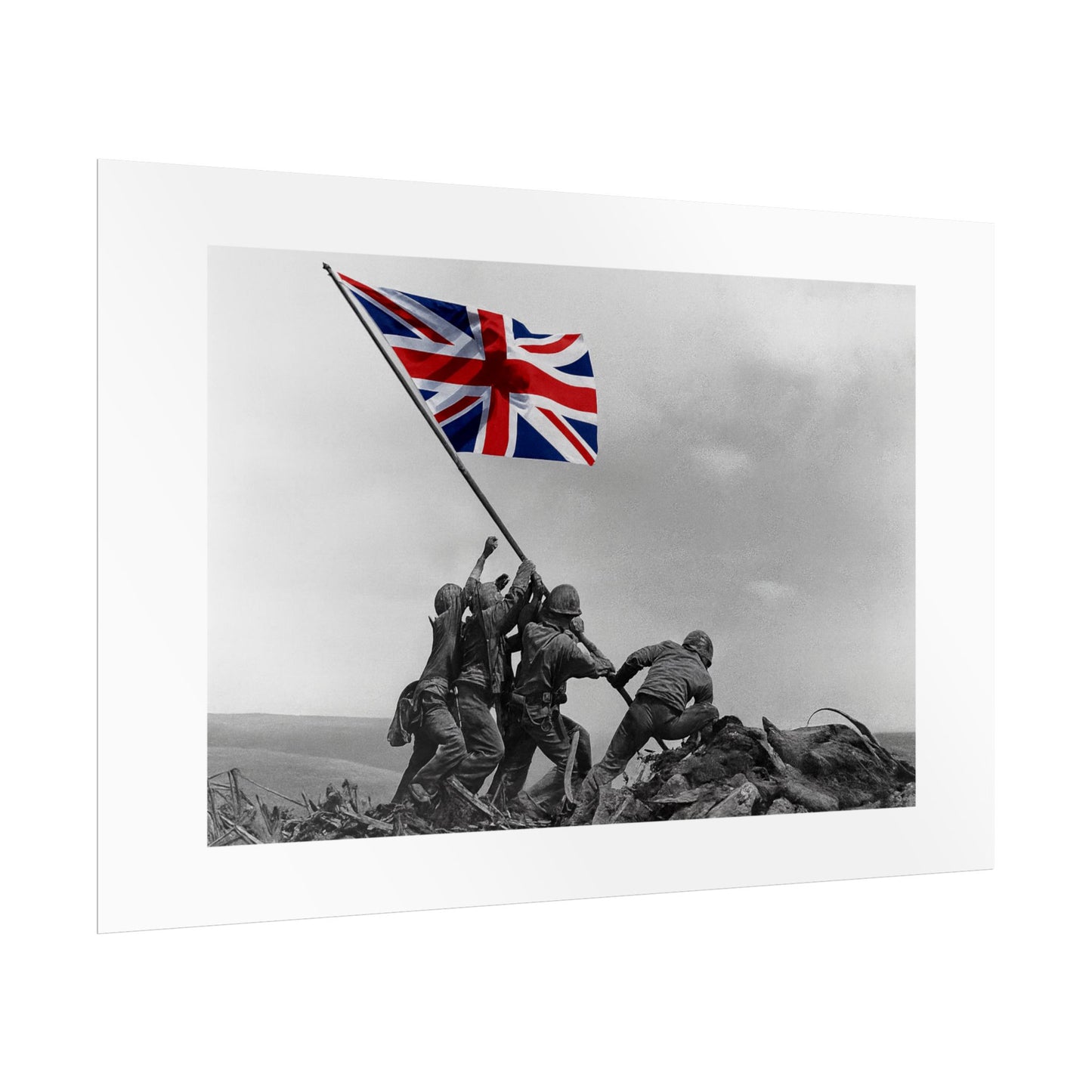 Raising the Union Jack by Unknown attributed to Joe Rosenthal Wall Art Print