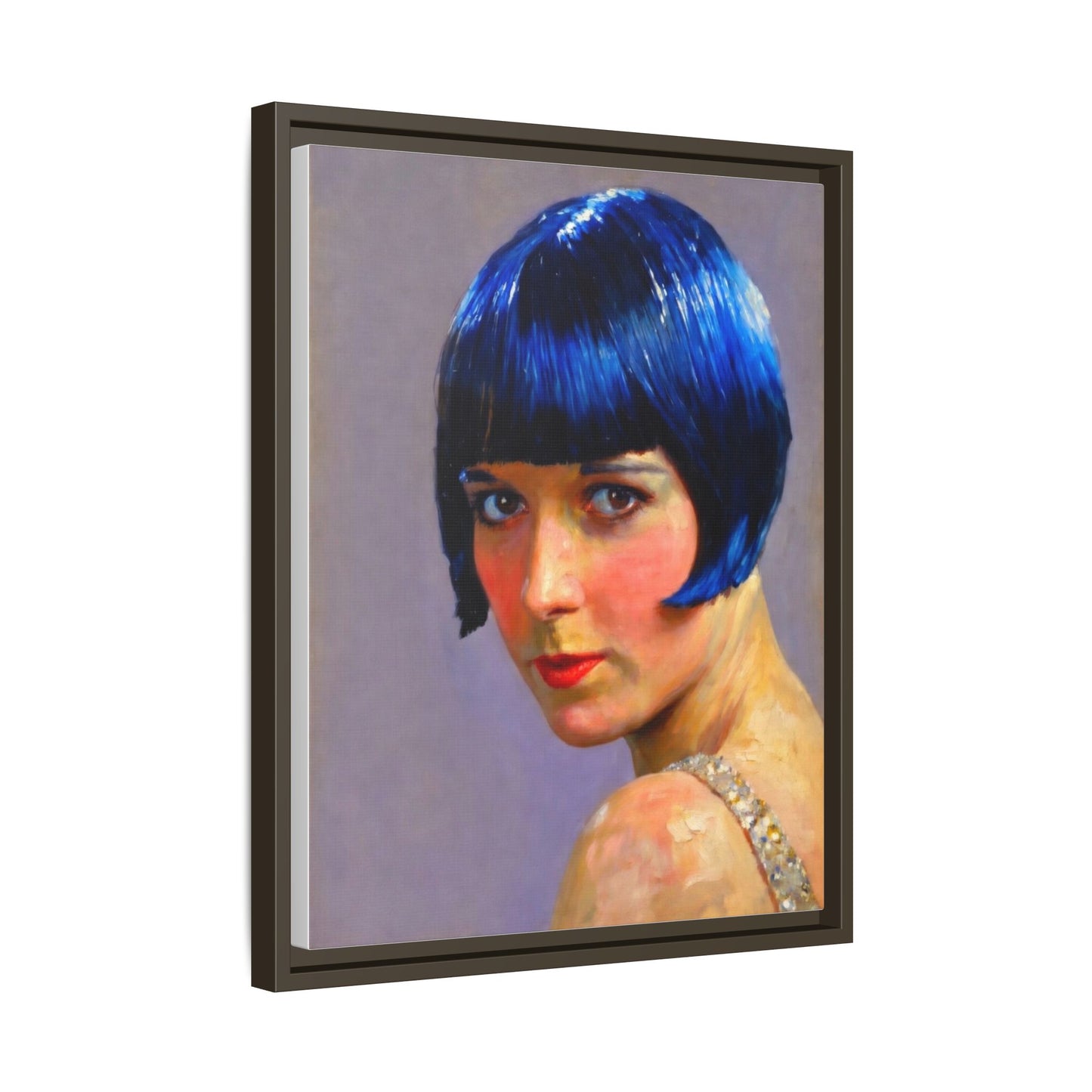 Framed Matte Canvas Art Print — Vintage Portrait with Blue Bob