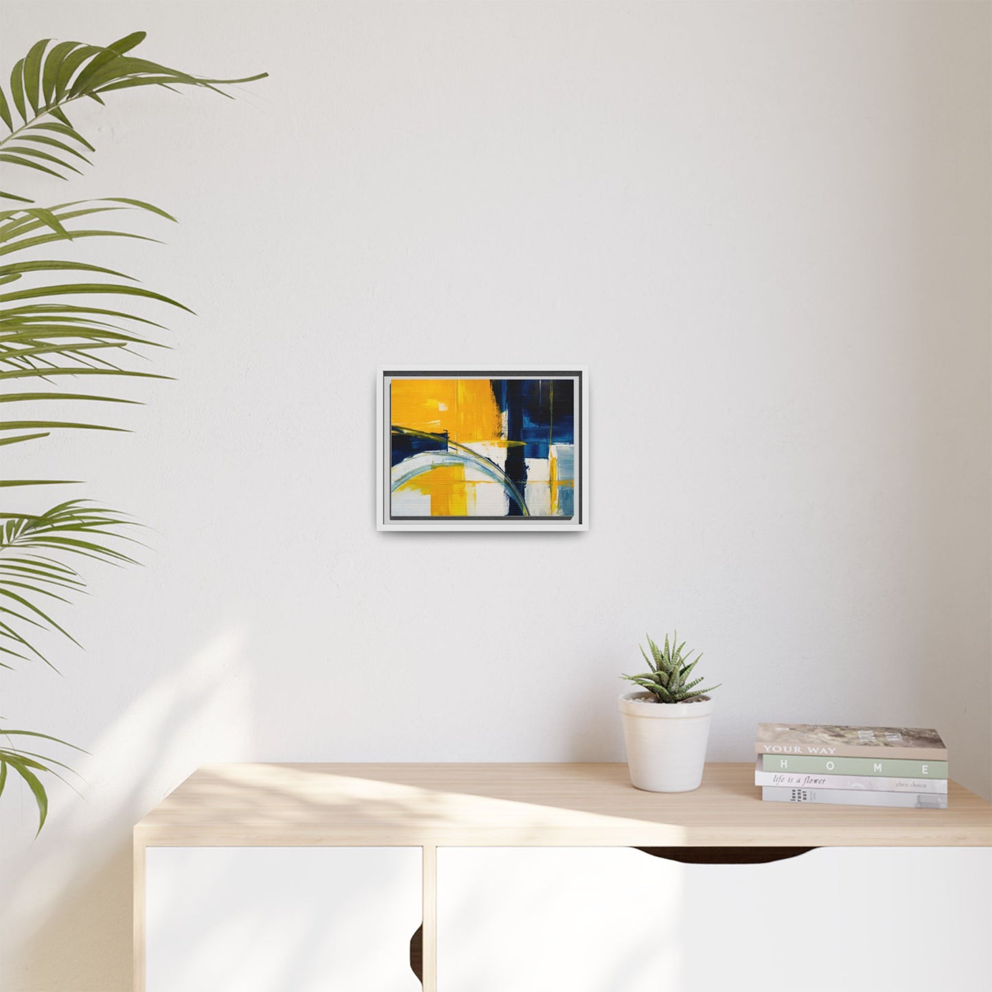 Abstract Yellow & Blue Framed Canvas Wall Art — Modern Matte Canvas Print