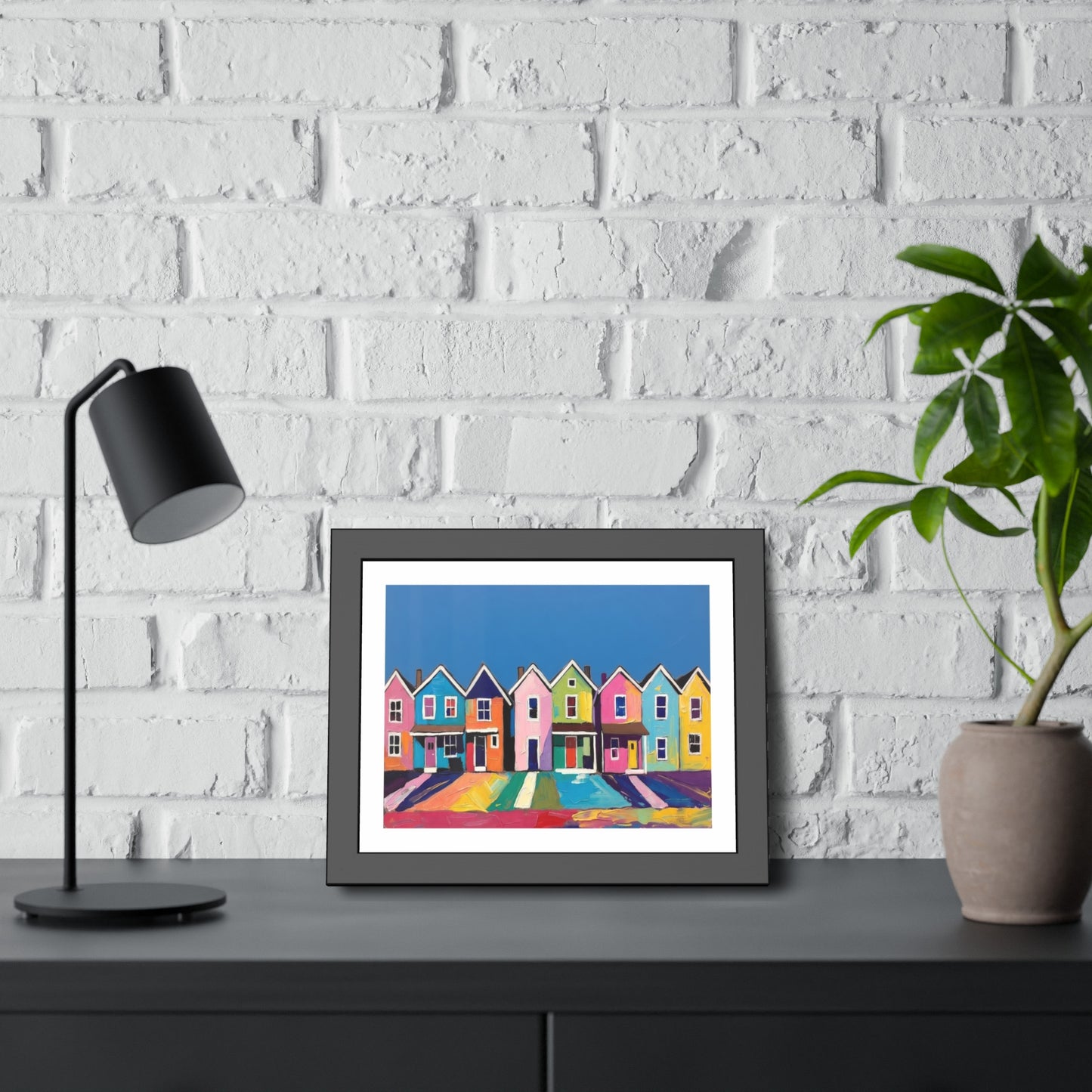 Framed Poster Colorful Row of Houses Wall Art