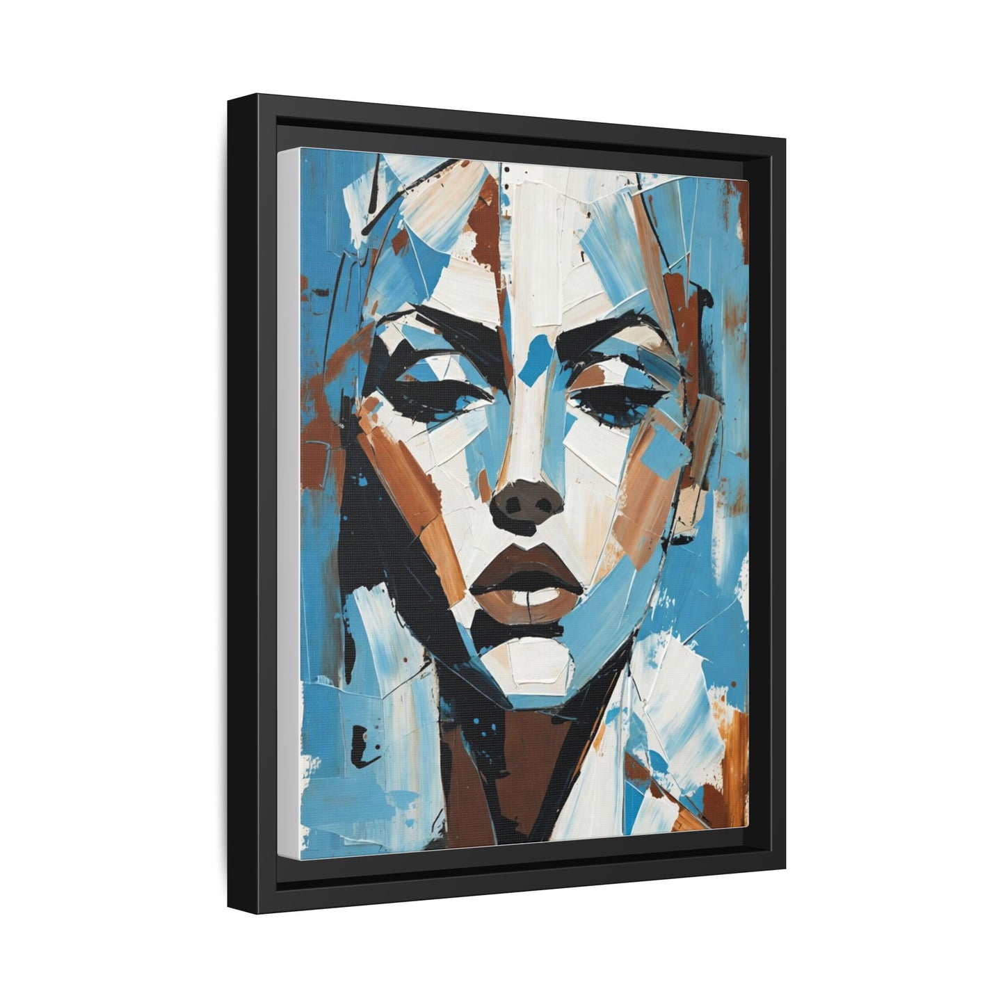 Abstract Blue Face Matte Canvas Wall Art — Framed Modern Portrait Print