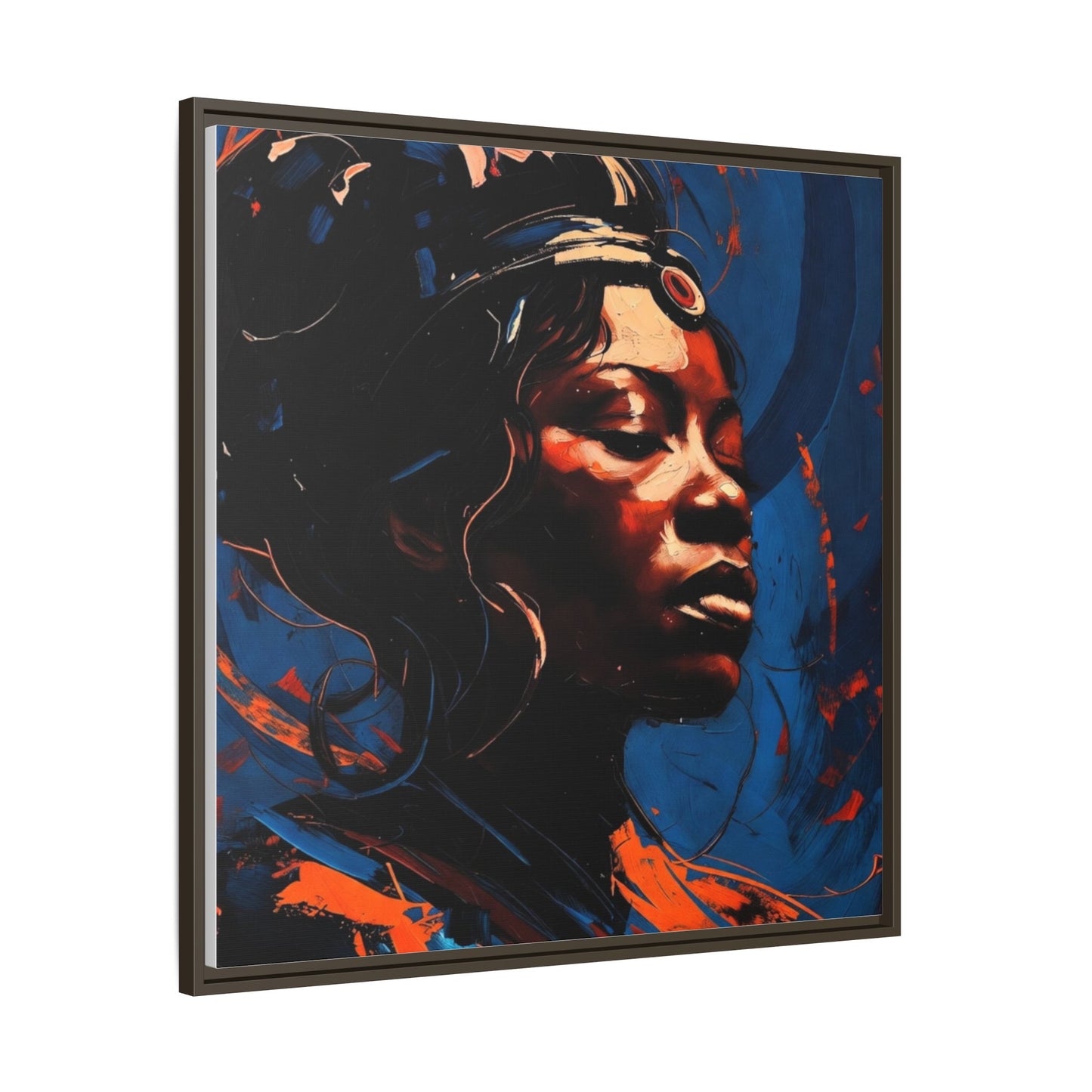 Framed Matte Canvas Art - Vibrant Portrait of a Black Woman (Multi-Color)
