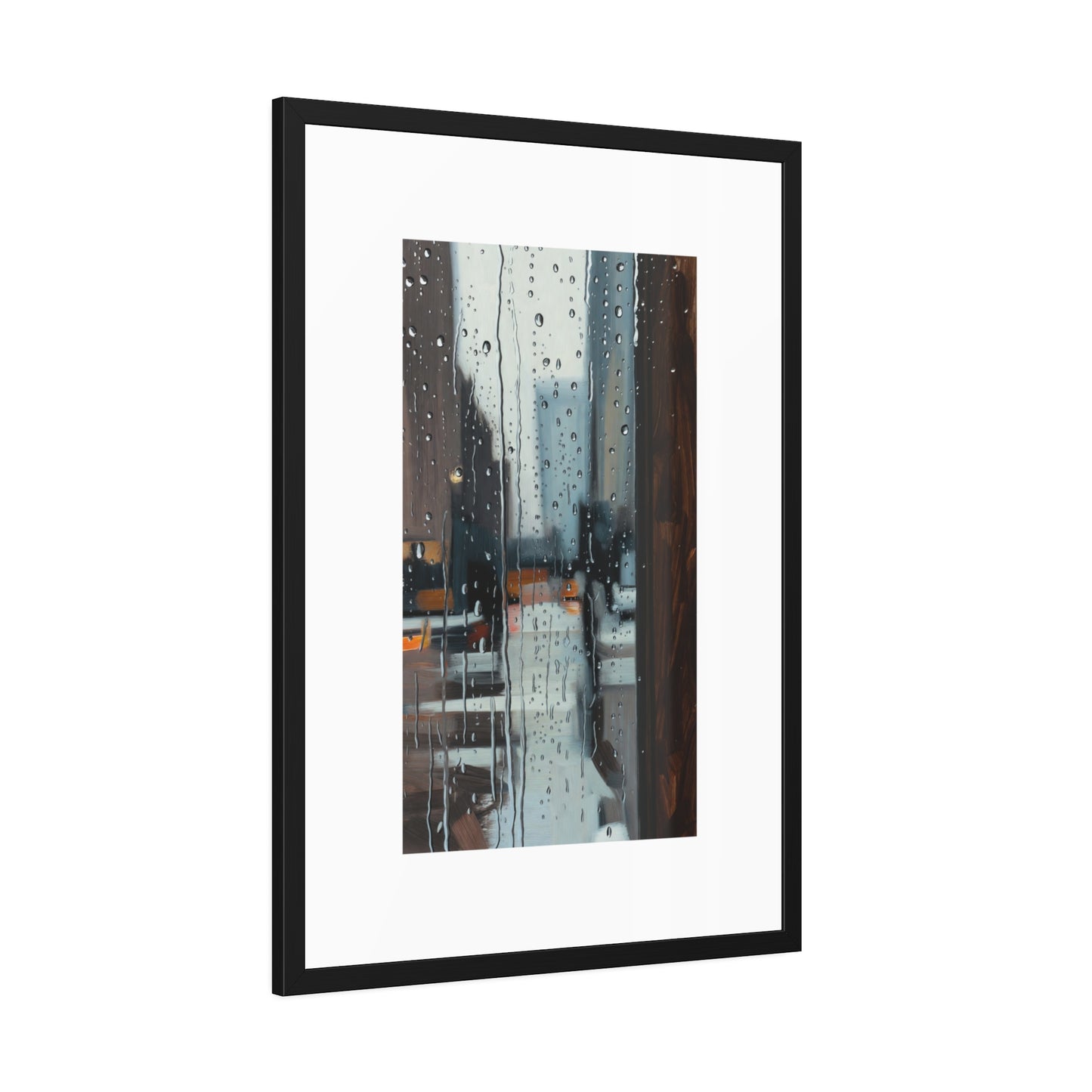 Framed Cityscape Poster — Rainy Window Urban Art Print