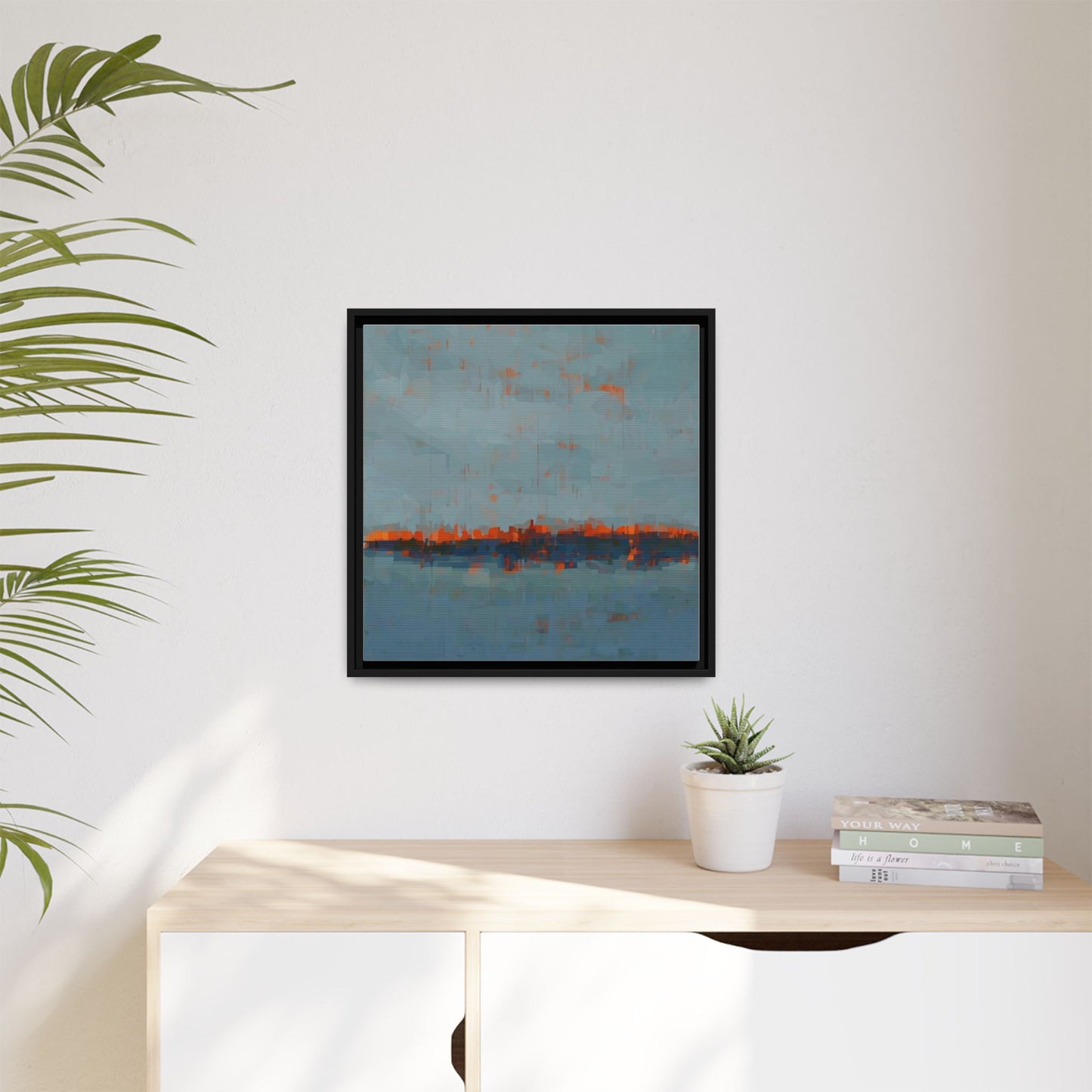 Framed Canvas Art — Teal & Orange Abstract Seascape